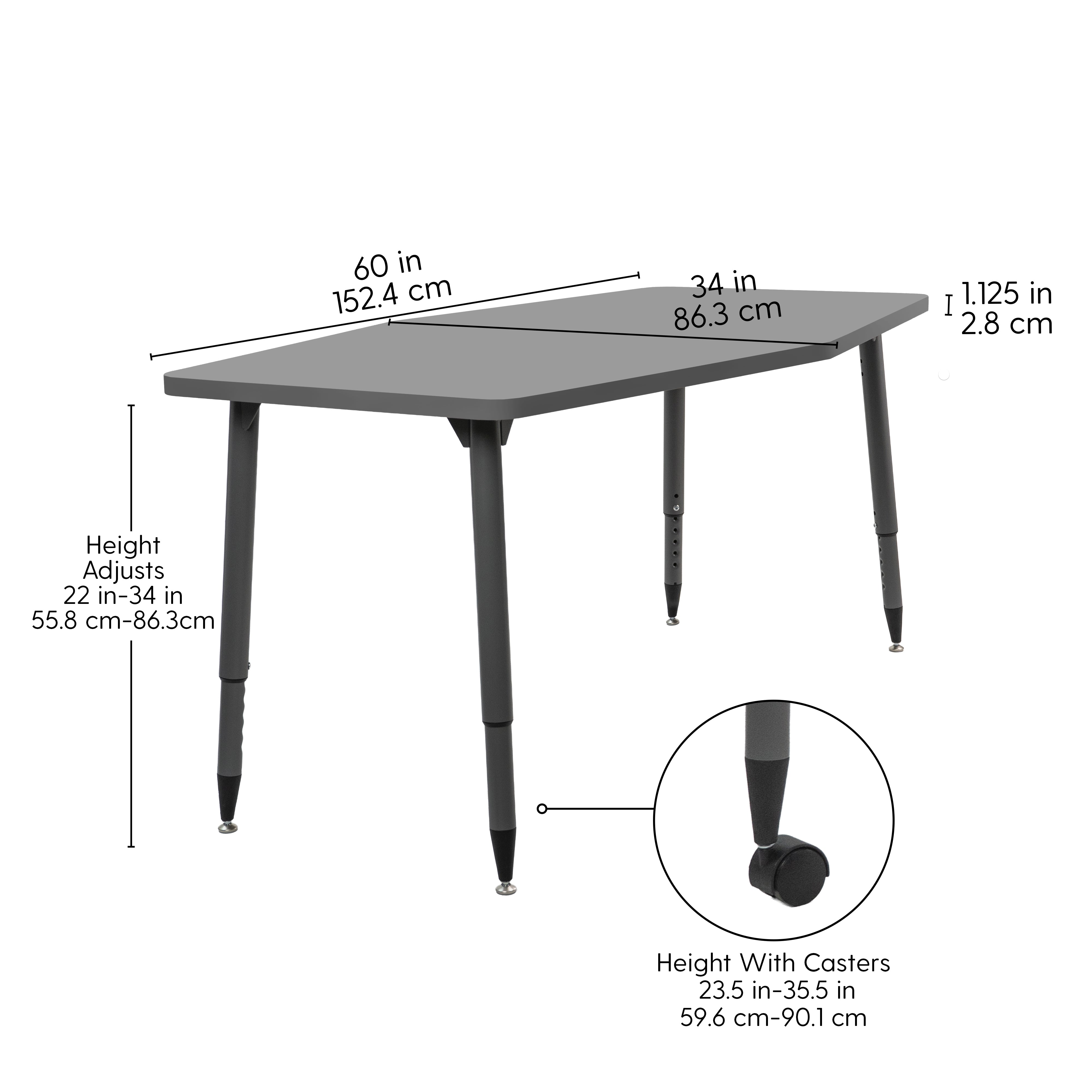 Adapte 34" x 60" Long Hexagon Thermofused Activity Table with Adjustable Tapered Legs - North Sea/North Sea
