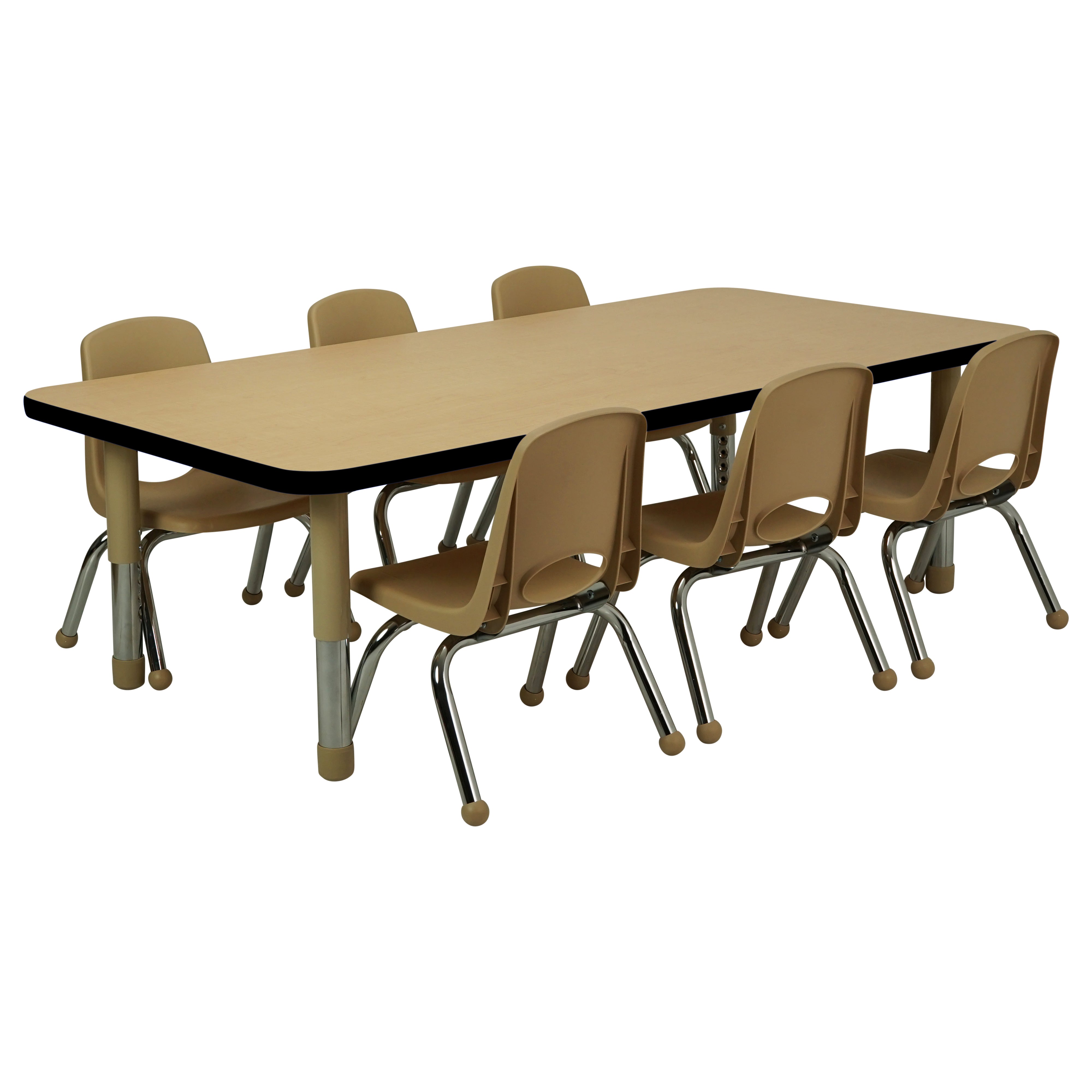 30" x 60" Rectangle T-Molding Activity Table with Adjustable Tiny Tot Legs - Maple/Black/Sand