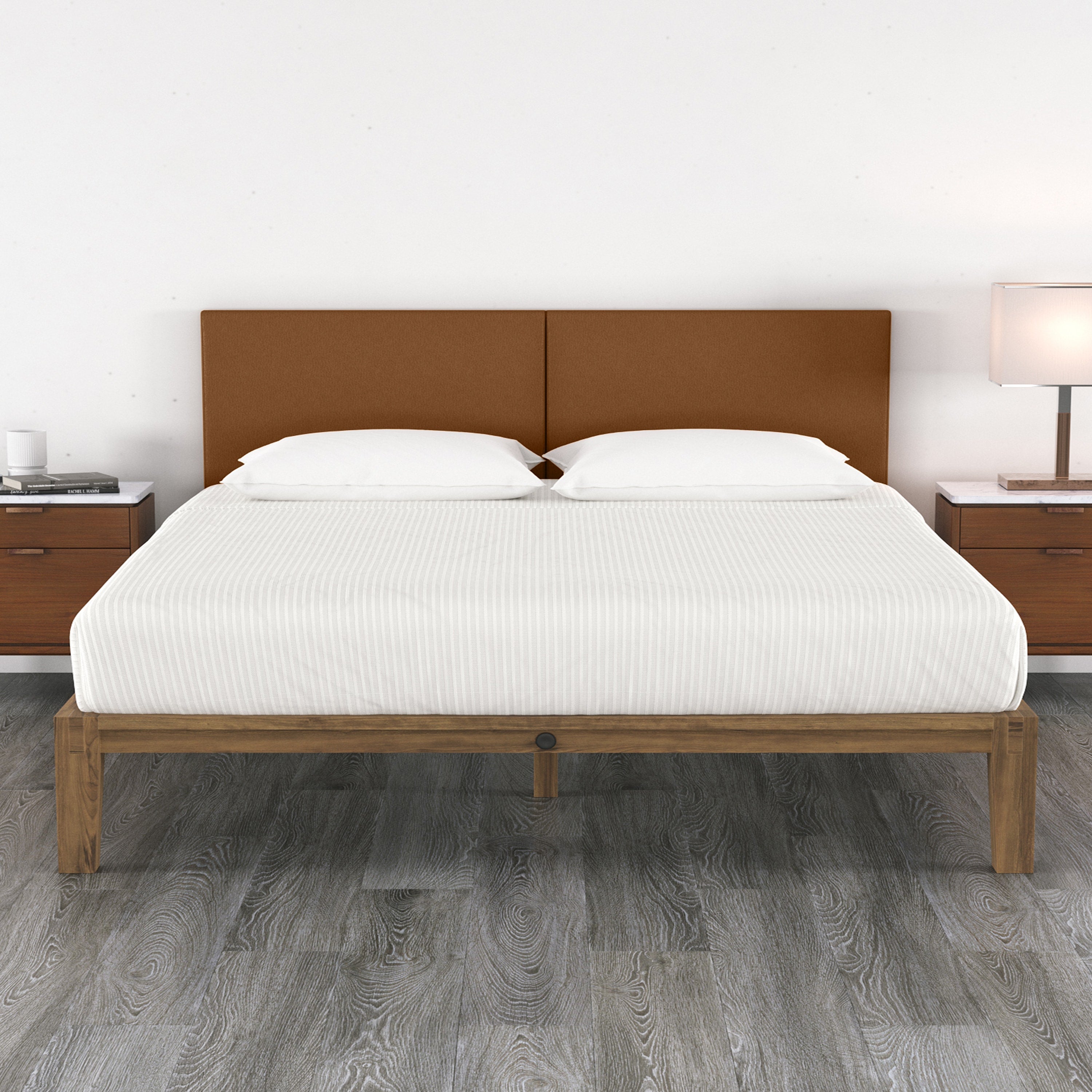 Jaxx Panelist Modern Padded Headboard- Set of 2 Wall Mounted Panels (Each 22.5" x 38")- King Double Tall, Vegan Leather, Tiger Eye Brown