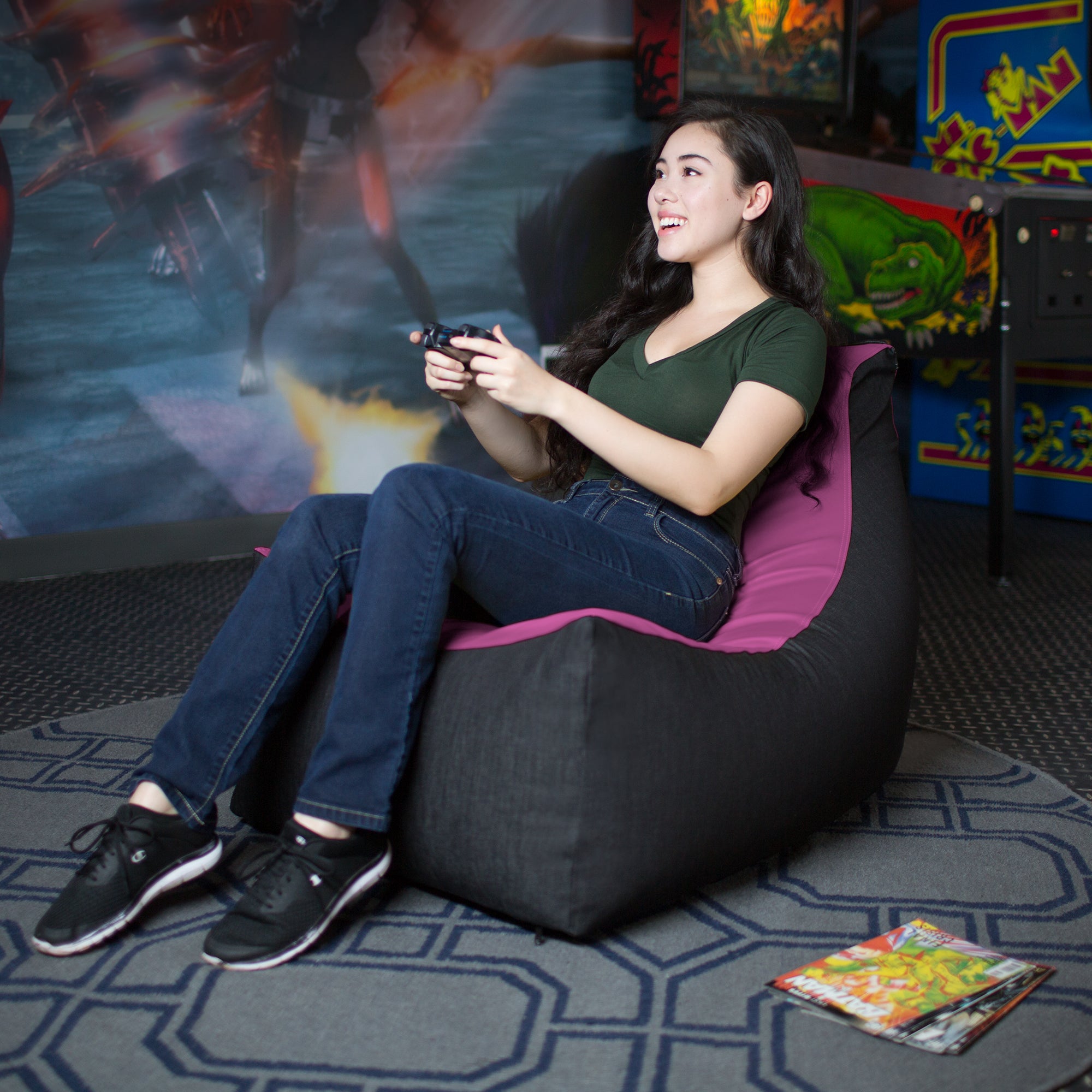 Jaxx Pixel Gamer Chair - Game Room / Home Theater Bean Bag Chair, Purple