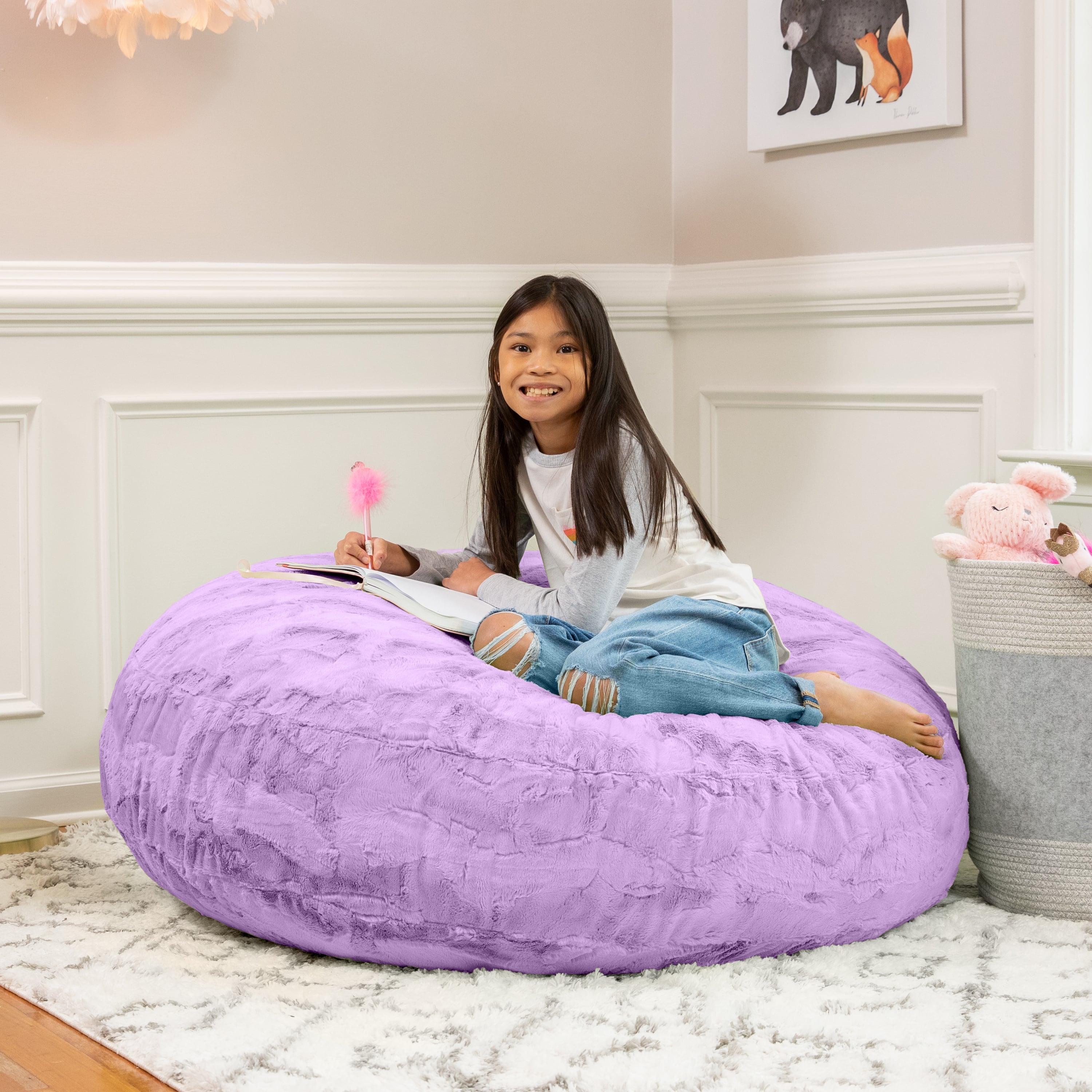 Jaxx Cocoon 4 Foot Bean Bag Chair - Faux Fur, Bellflower Purple