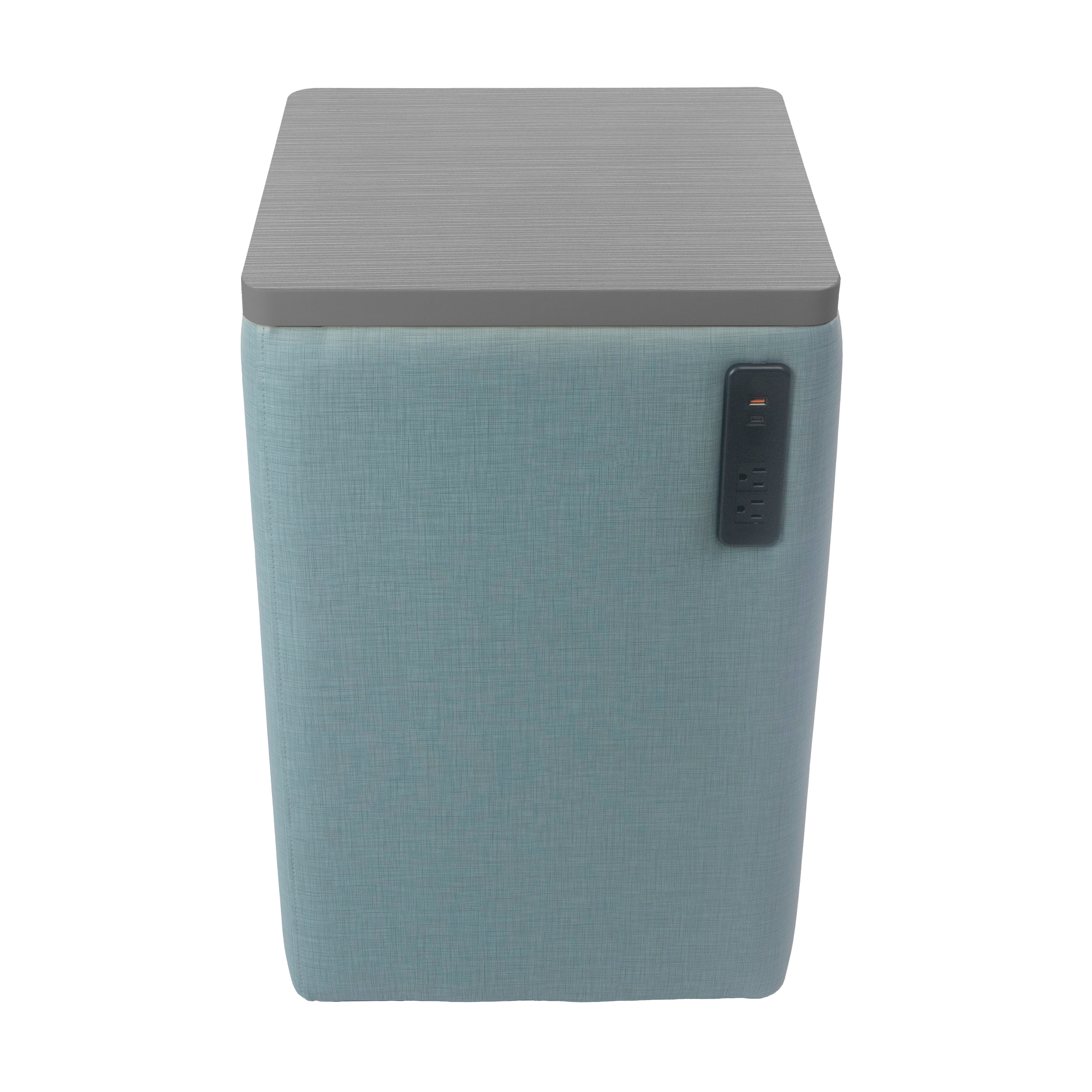 Pro Series Upholstered 18" x 18" Square Ottoman Table with Tech Panel 28" Height - Sky Blue Crosshatch/Cosmic Strandz