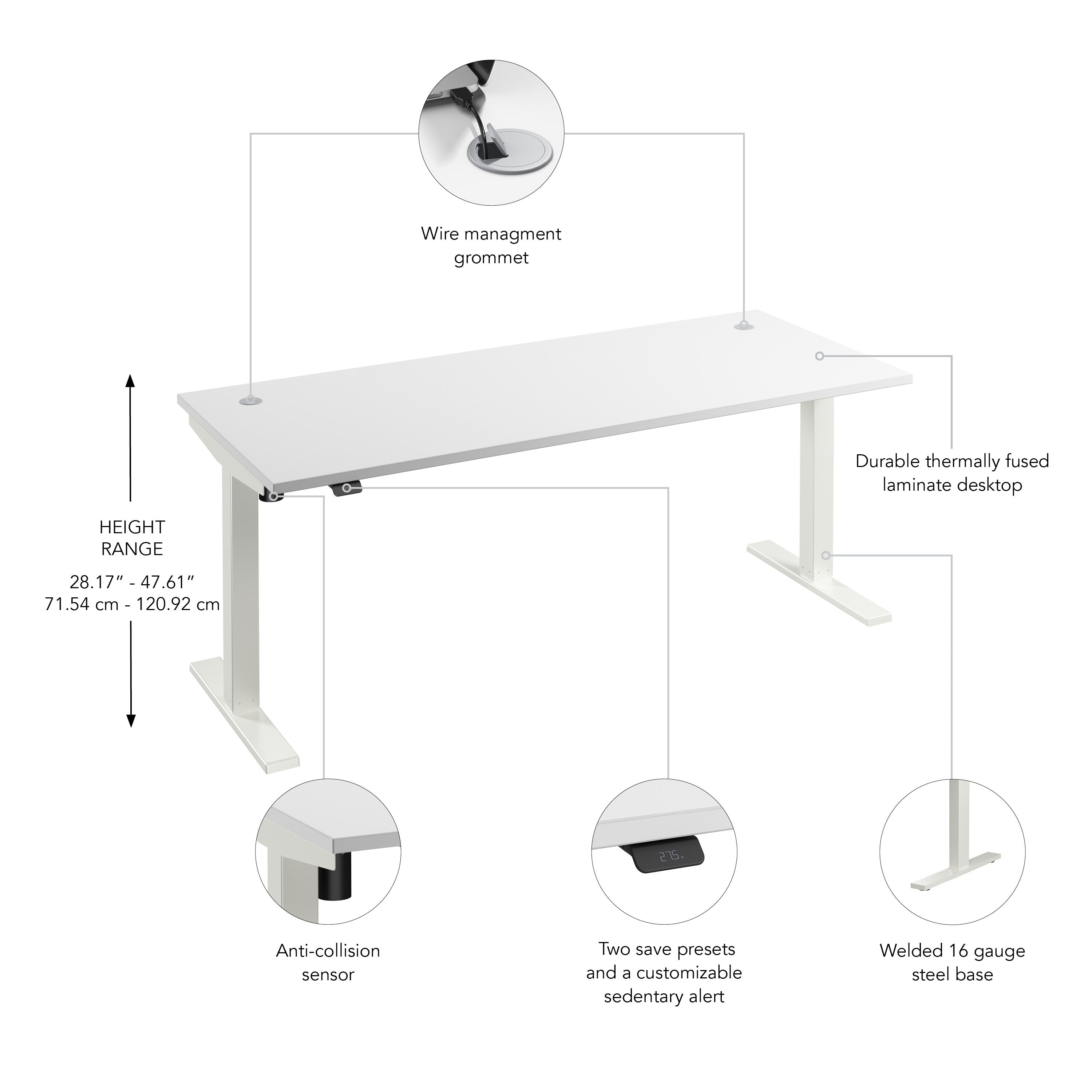 Bush Business Furniture Move 40 Series 72W x 30D Electric Height Adjustable Standing Desk in White with White Base - 71.02" Width x 29.37" Depth x 28.17" Height