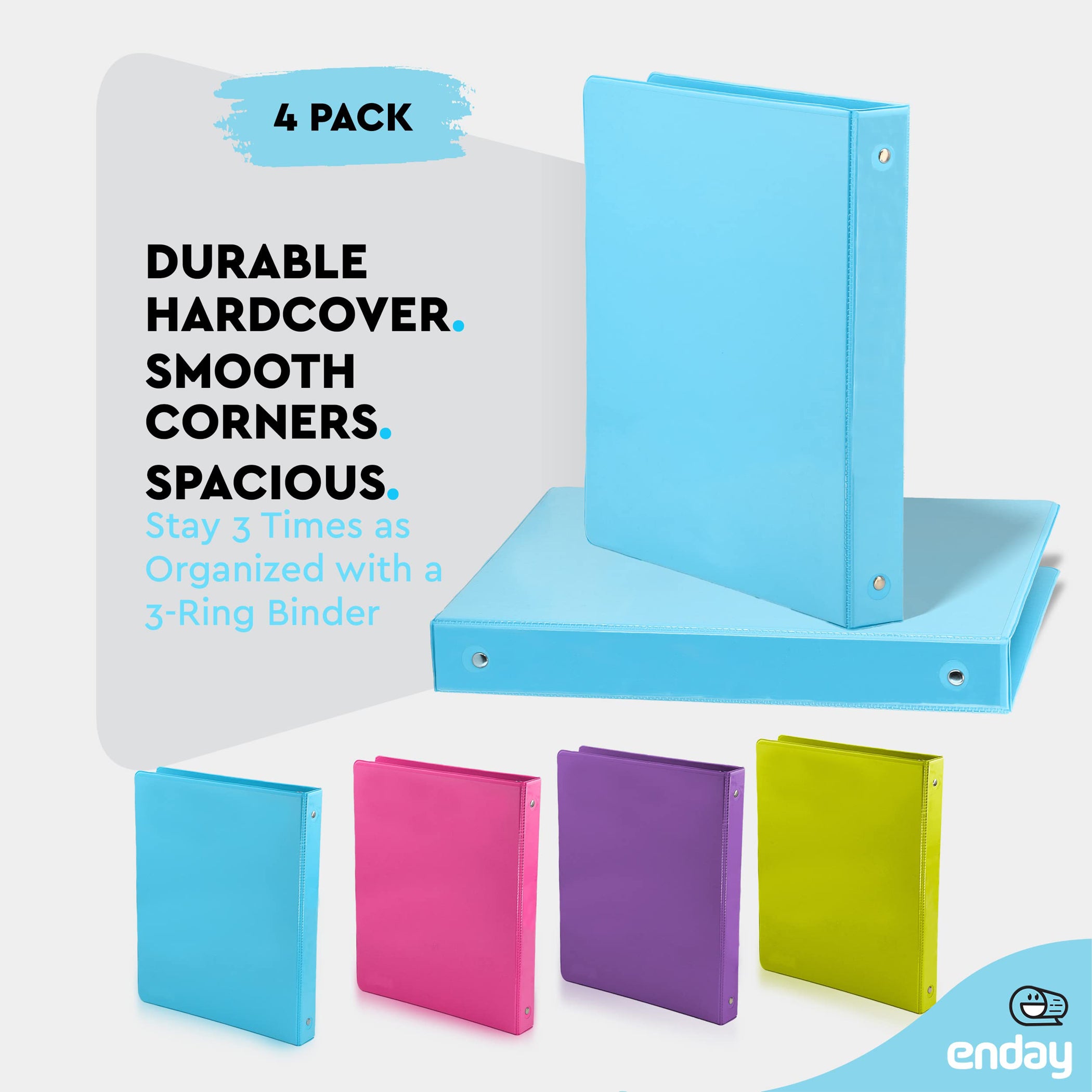 3-Ring View Binder, O-Ring, Assorted Colors, 1 Inch, Pack of 4