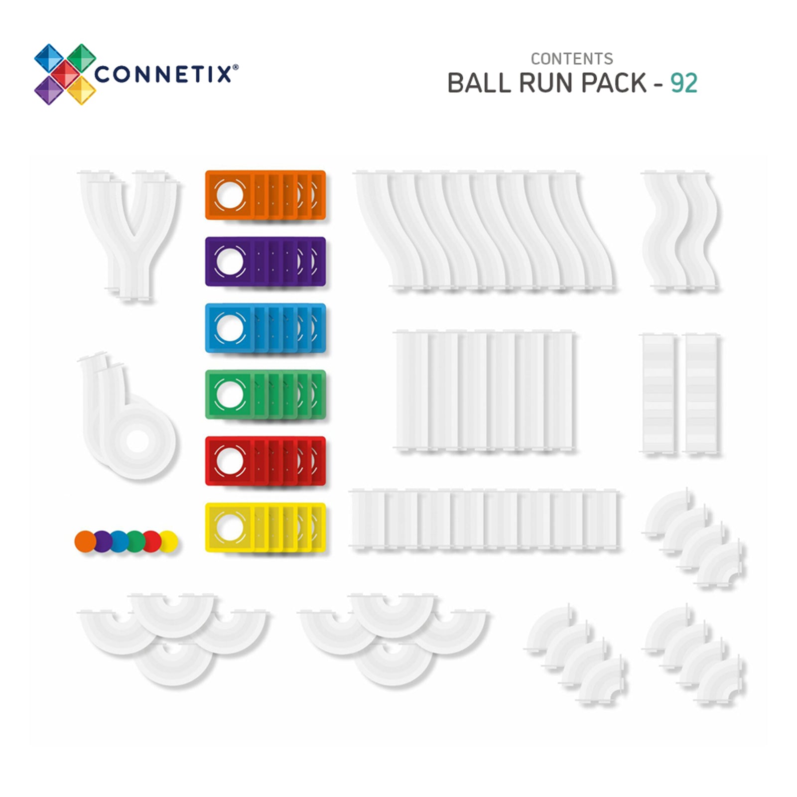 Magnetic Tiles Rainbow Ball Run Pack, 92 Pieces