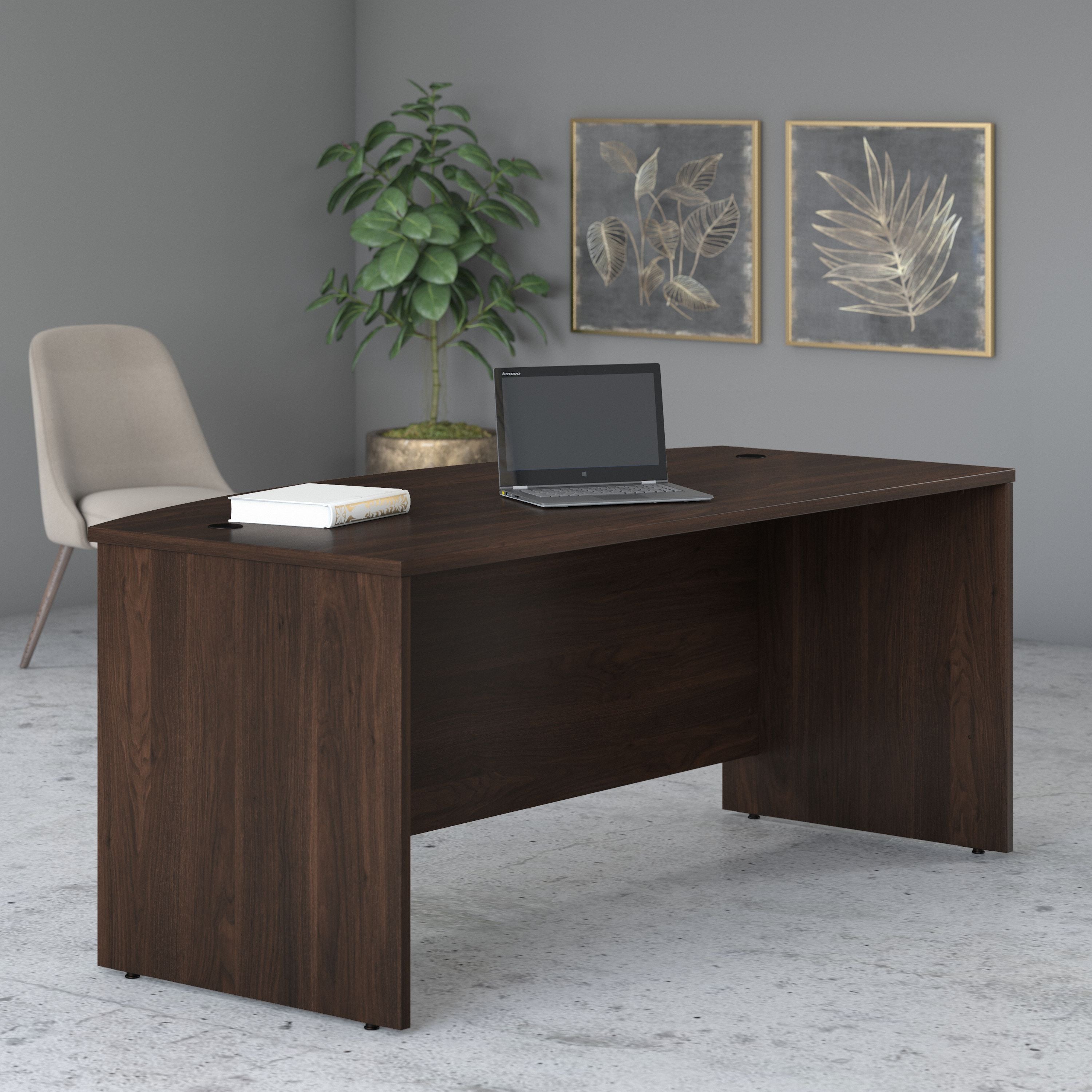 Bush Business Furniture Studio C 72W x 36D Bow Front Desk in Black Walnut - 71.02" Width x 35.43" Depth x 29.84" Height