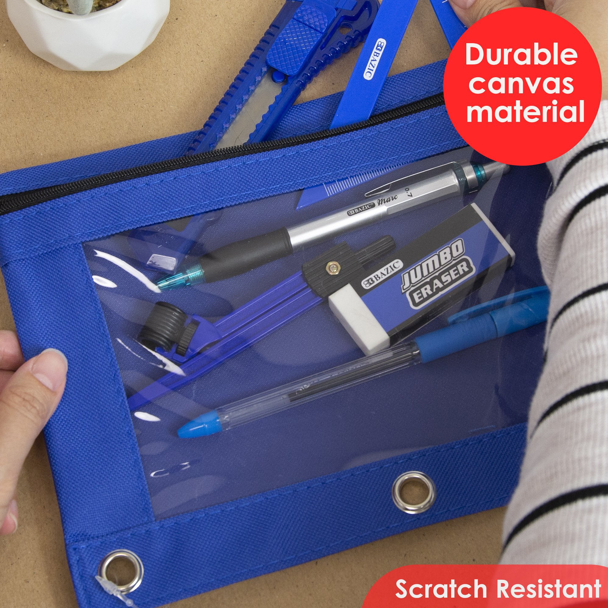 3-Ring Pencil Pouch with Clear Window, Assorted, 1 Pouch