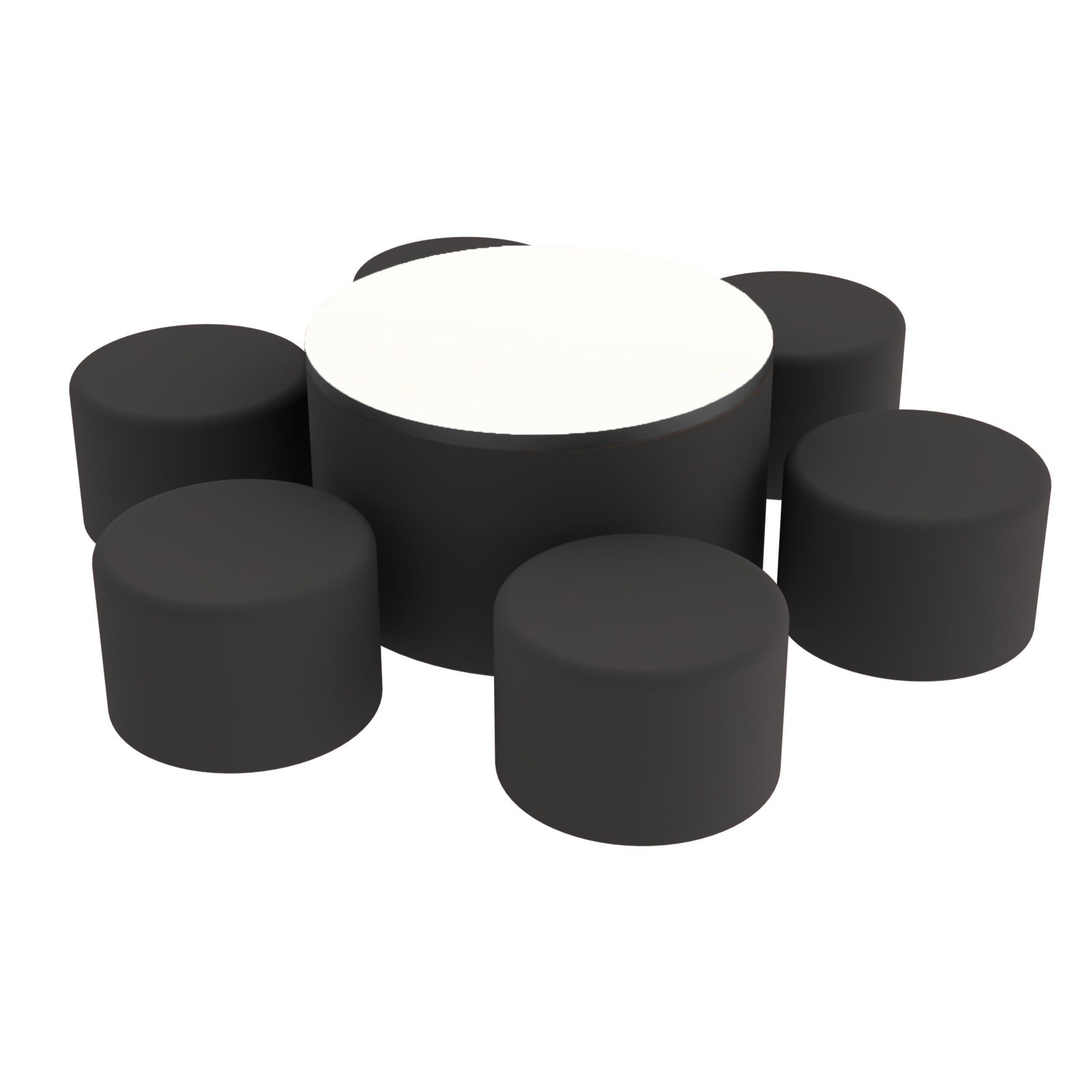 Pro Series Dry-Erase 30" Round Ottoman Table with Round 12" H Seating, 7-Piece Set - Black/Whiteboard
