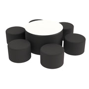 Pro Series Dry-Erase 30" Round Ottoman Table with Round 12" H Seating, 7-Piece Set - Black/Whiteboard