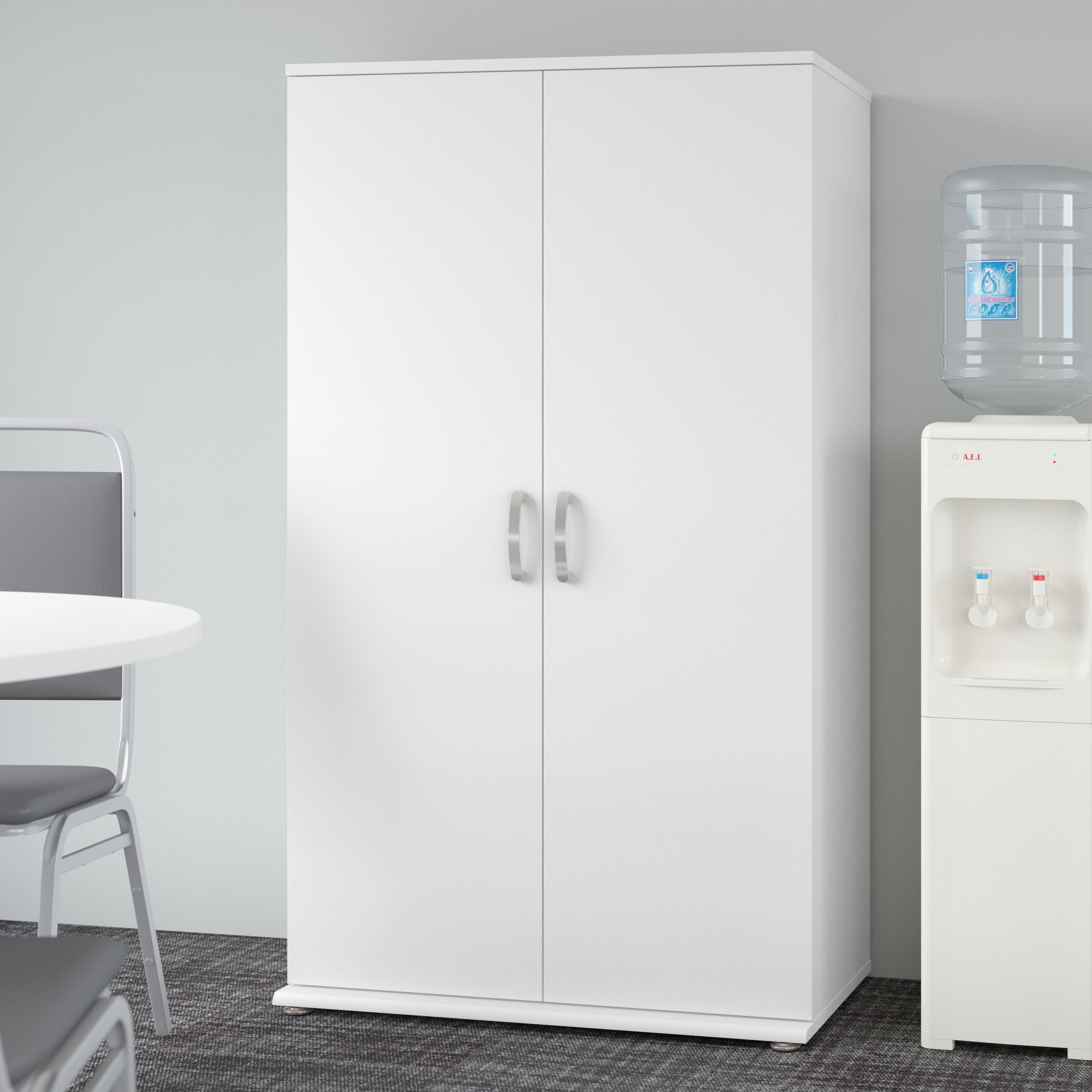 Bush Business Furniture Universal Tall Storage Cabinet with Doors and Shelves in White - 35.71" Width x 17.2" Depth x 61.81" Height
