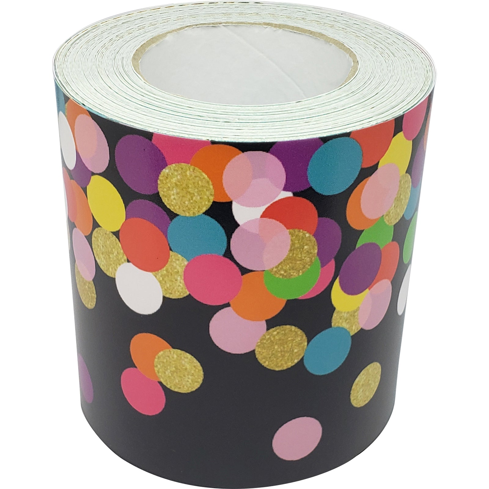 Colorful Confetti on Black Straight Rolled Border Trim