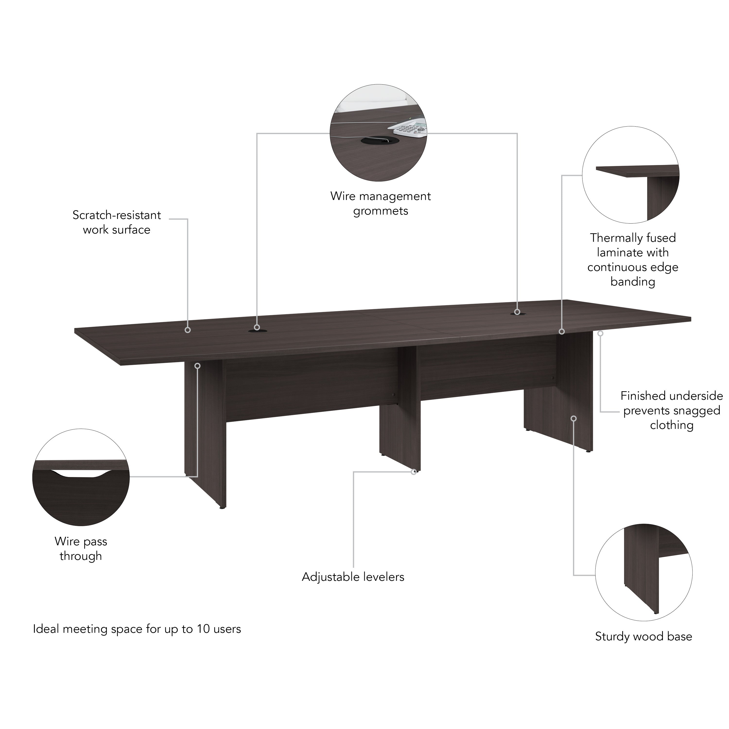 Bush Business Furniture 120-inch Office Conference Table with Wood Base in Storm Gray - 119.21" Width x 47.52" Depth x 28.65" Height