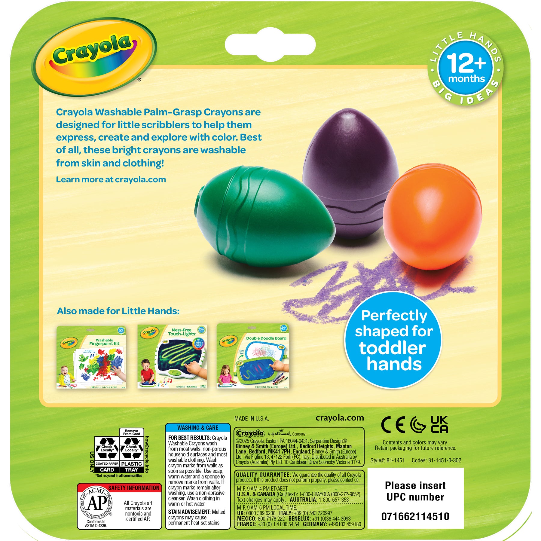 My First Crayola® Washable Palm Grasp Crayons, 6 Count