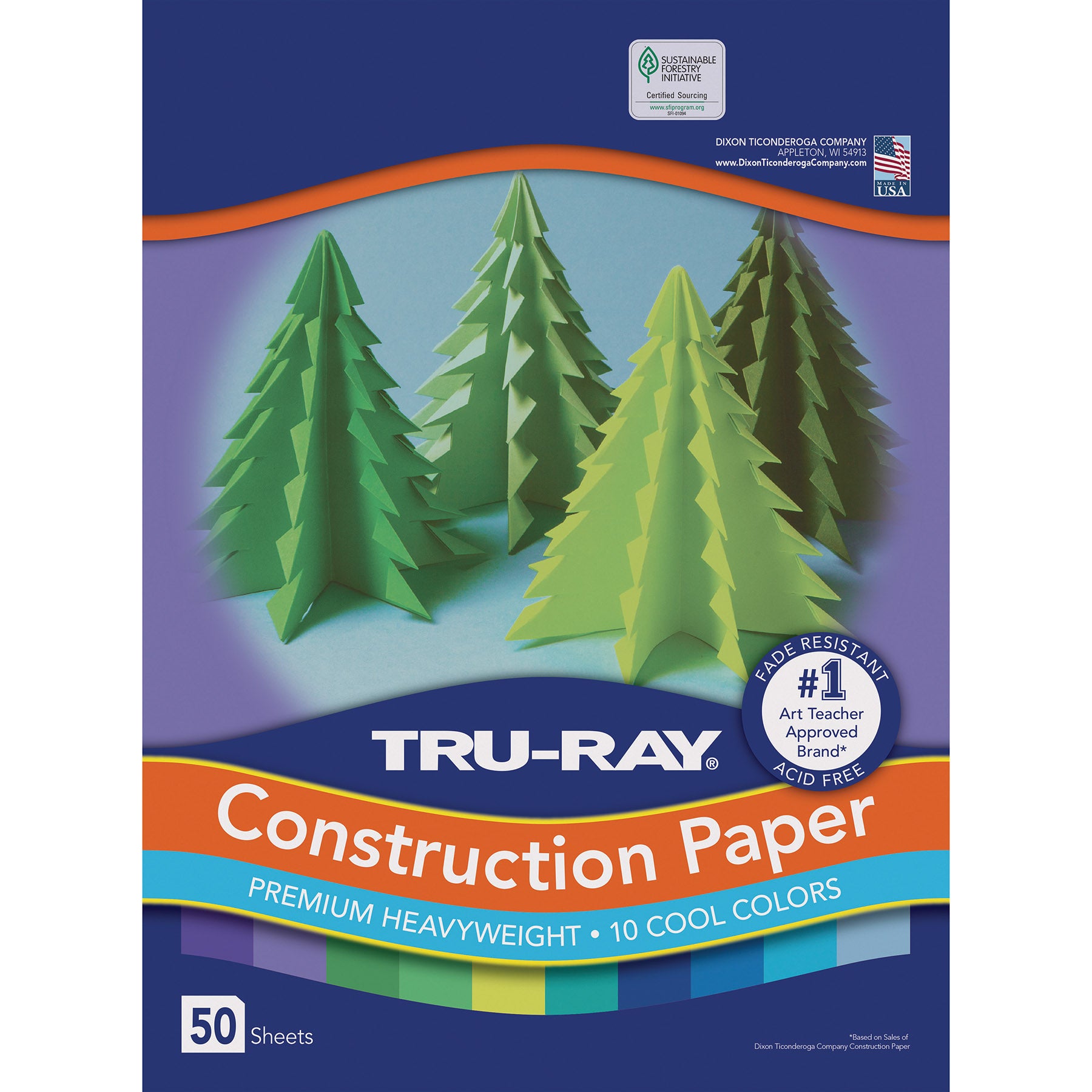 Construction Paper, Heavyweight, Cool Assorted, 12" x 18", 50 Sheets