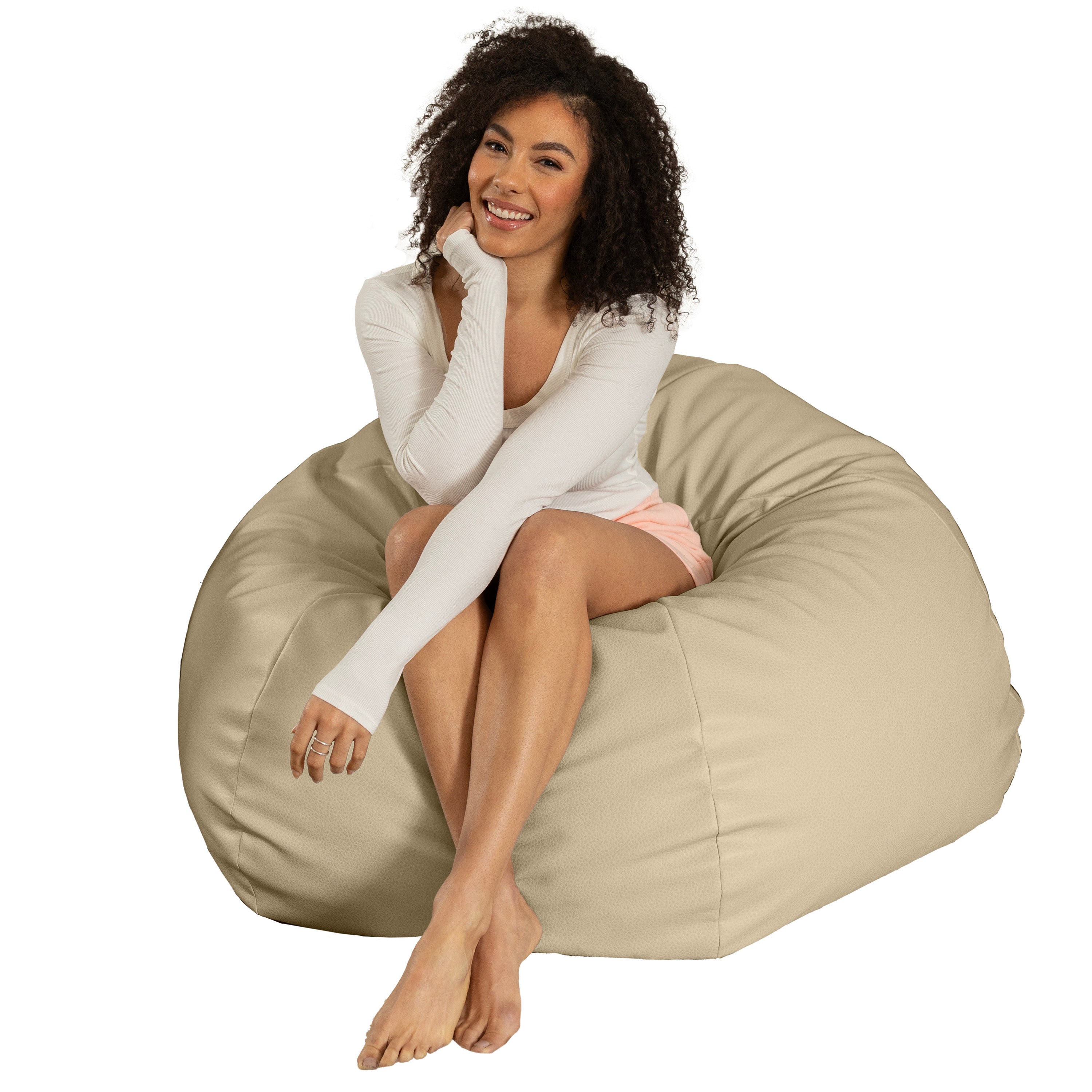 Atrium Collection Pazi Pod - Designer Foam Bean Bag Chair for Home Theaters, Offices, Schools, Reception & Waiting Rooms - Faux Leather - Natural Beige