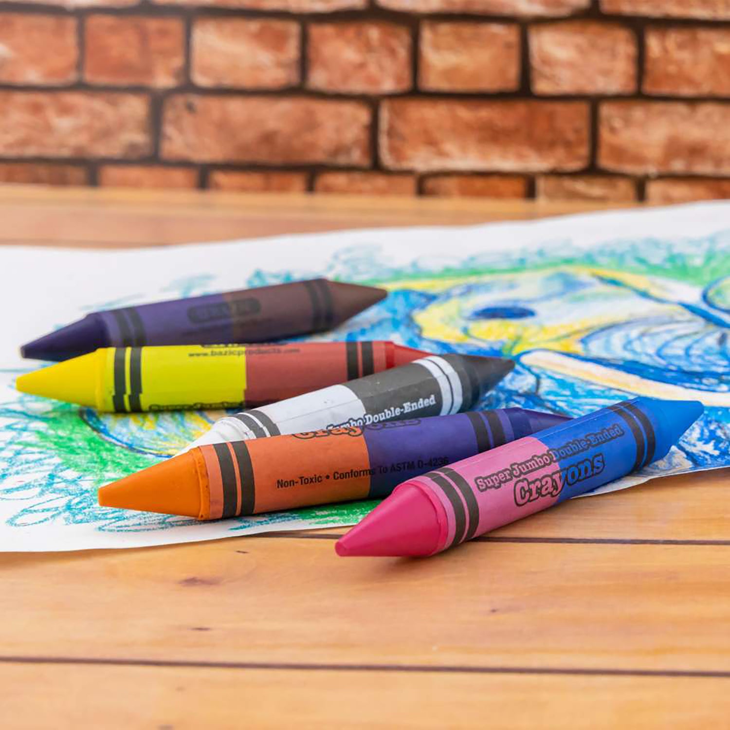 Double-Ended Premium Super Jumbo Crayons, 6 Crayons, 12 Colors