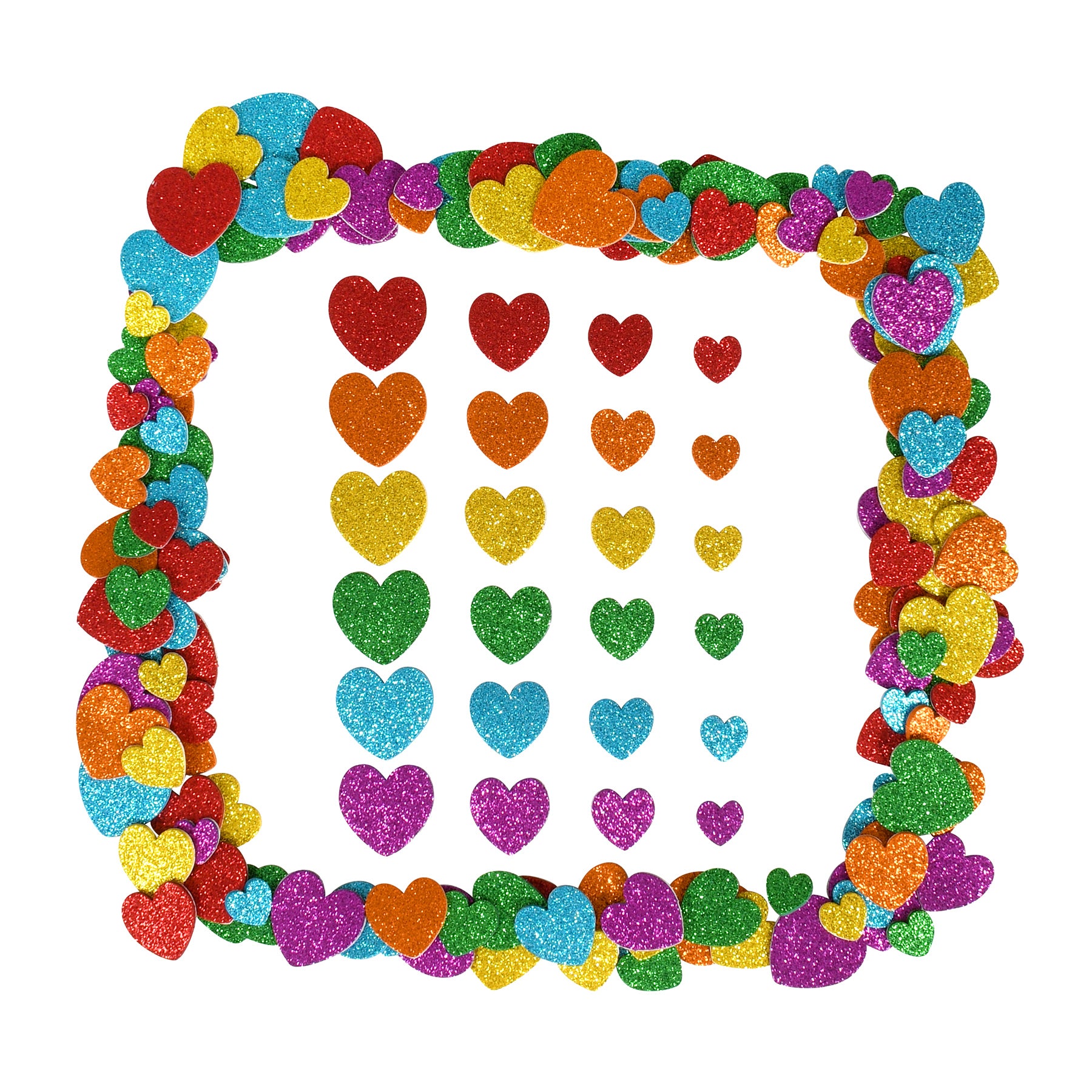 Glitter Foam Stickers - Hearts - Multicolor - Pack of 168