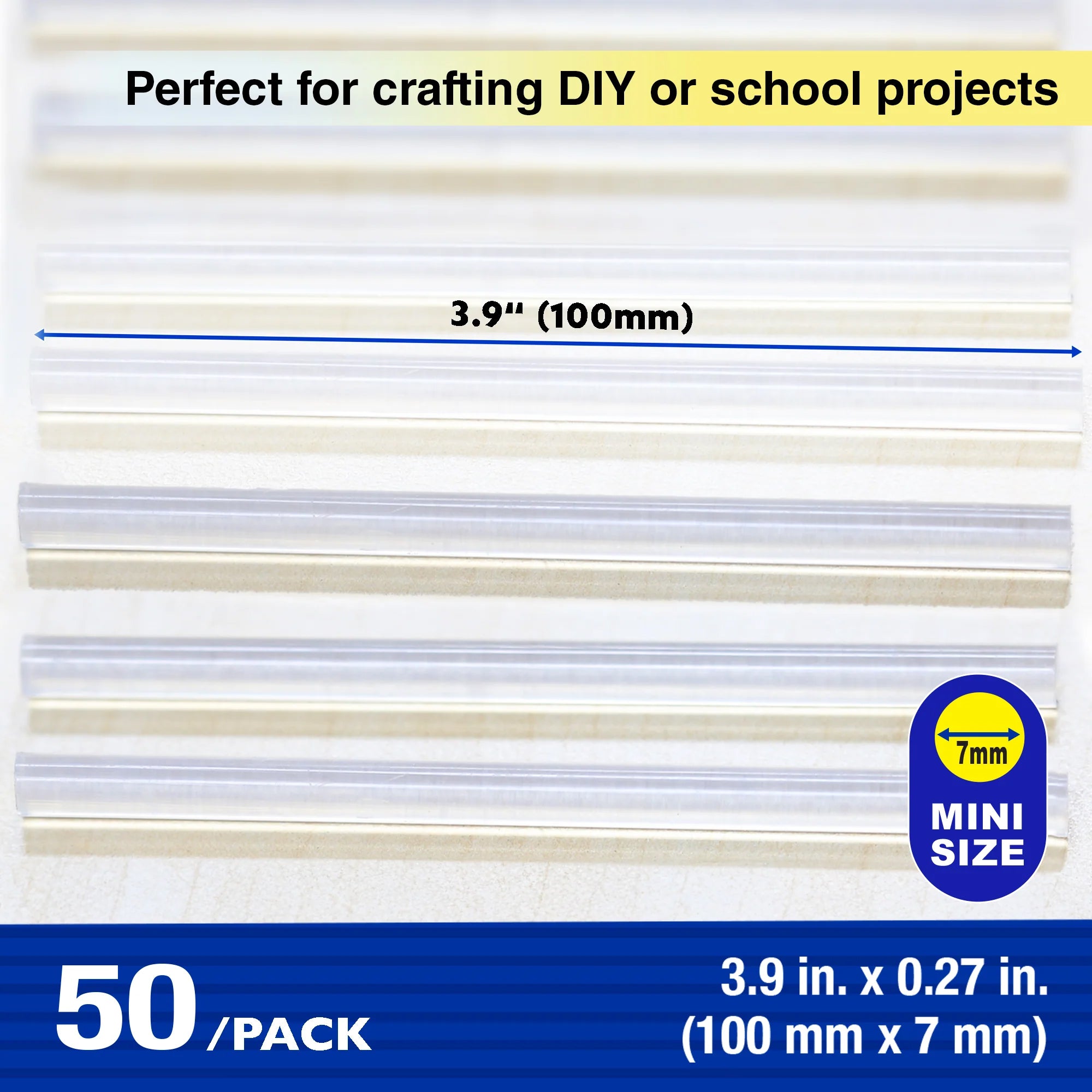 Mini Hot Melt Glue Sticks, Dual Temp, 3.9" x 0.27", Bag of 50