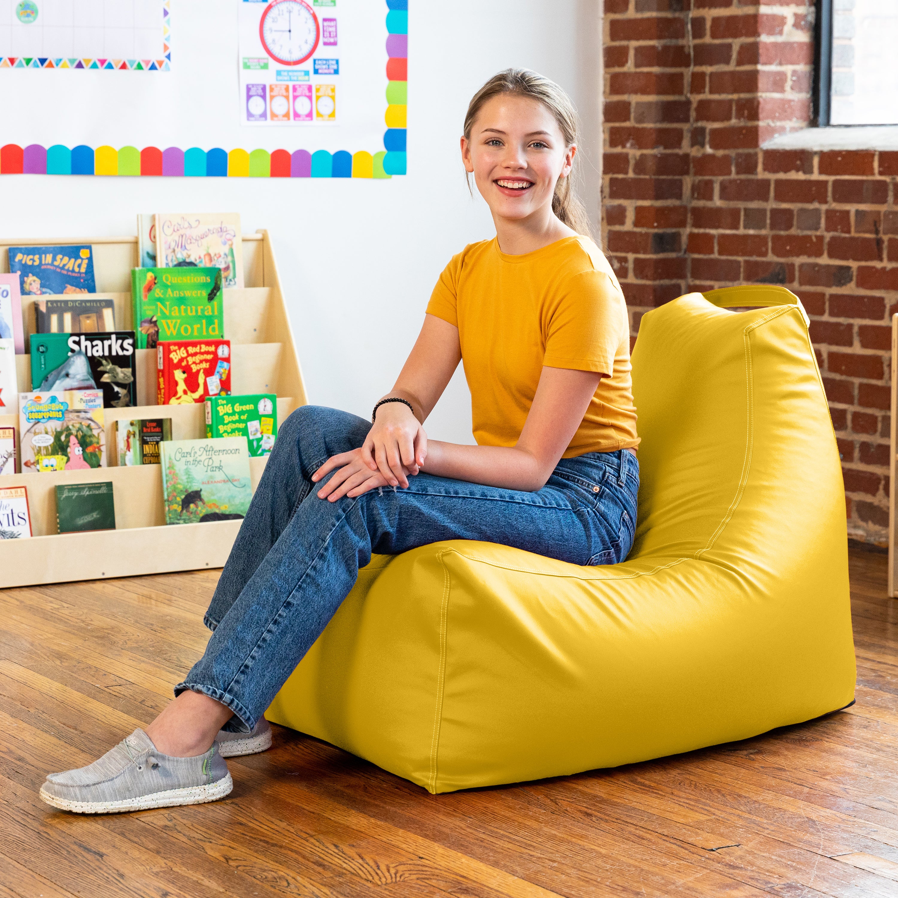 Jaxx Pezzi Premium Vinyl Classroom Bean Bag Chair, Yellow