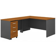 Bush Business Furniture Series C 60W L Shaped Desk with 3 Drawer Mobile File Cabinet in Natural Cherry - 59.45" Width x 77.05" Depth x 29.84" Height
