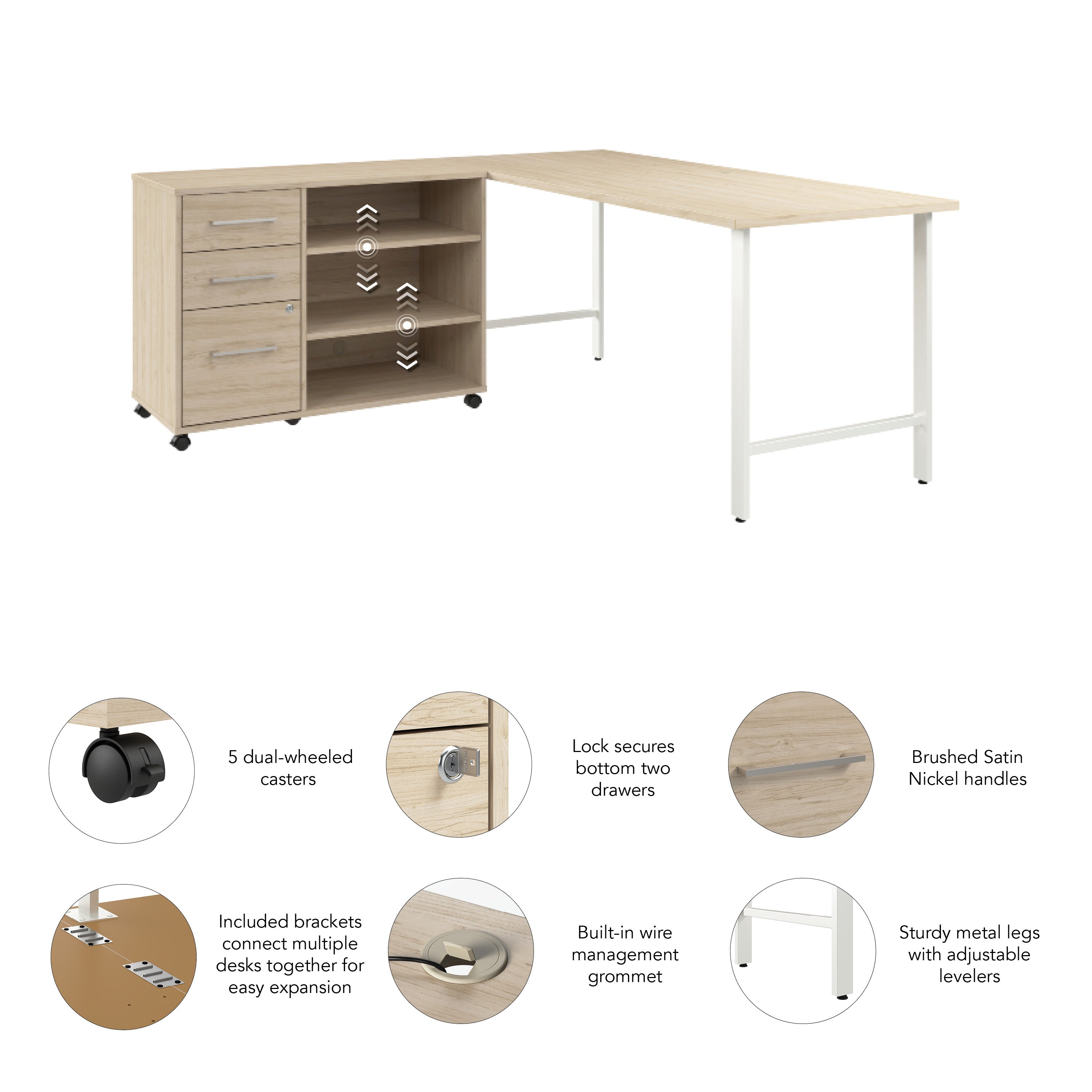 Bush Business Furniture Hustle 72W x 30D Computer Desk and Storage Cabinet with Drawers and Shelves in Natural Elm - 71.02" Width x 29.37" Depth x 30.07" Height