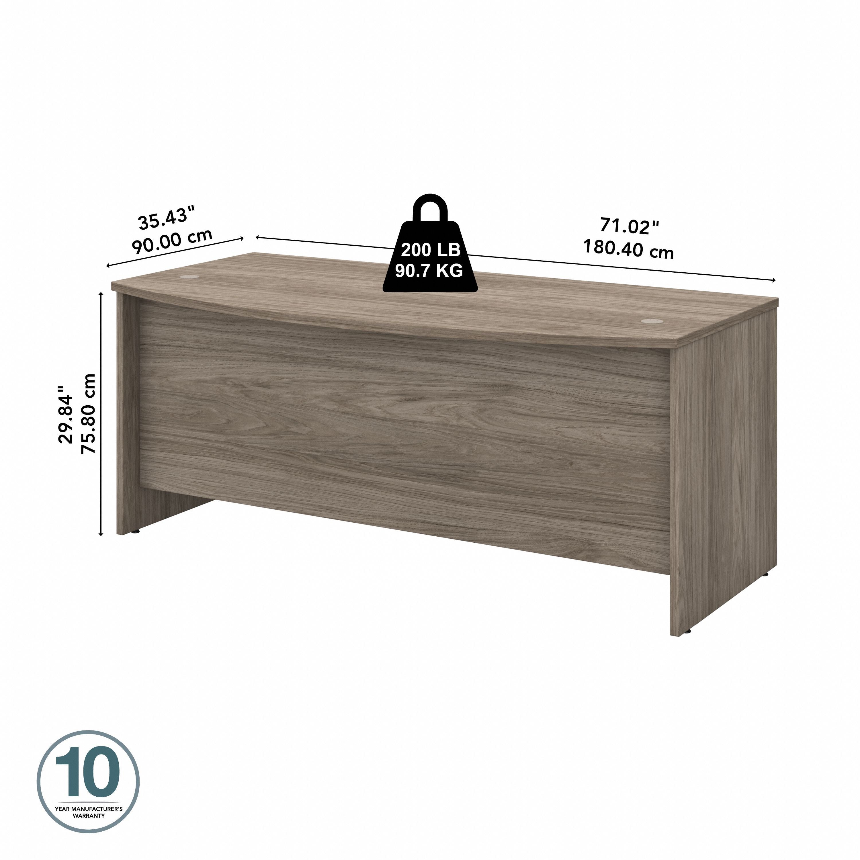 Bush Business Furniture Studio C 72W x 36D Bow Front Desk in Modern Hickory - 71.02" Width x 35.43" Depth x 29.84" Height