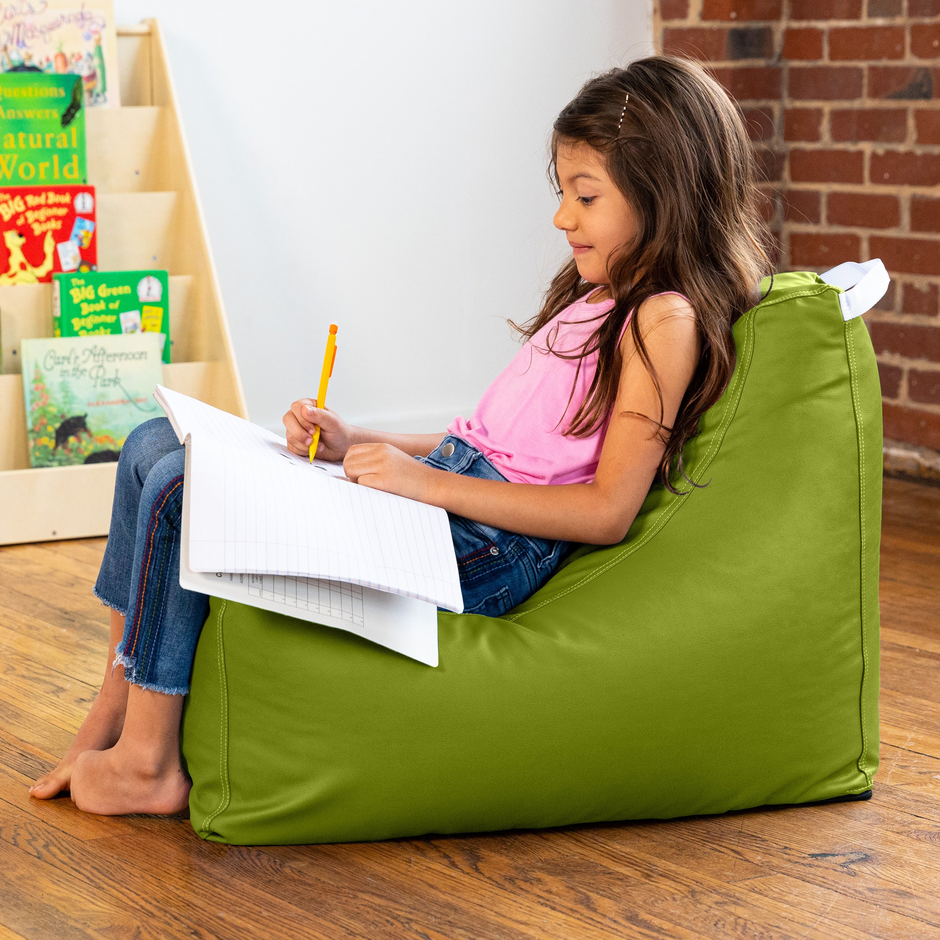 Jaxx Pezzi Jr Kids Classroom Bean Bag Chair, Premium Vinyl, Green