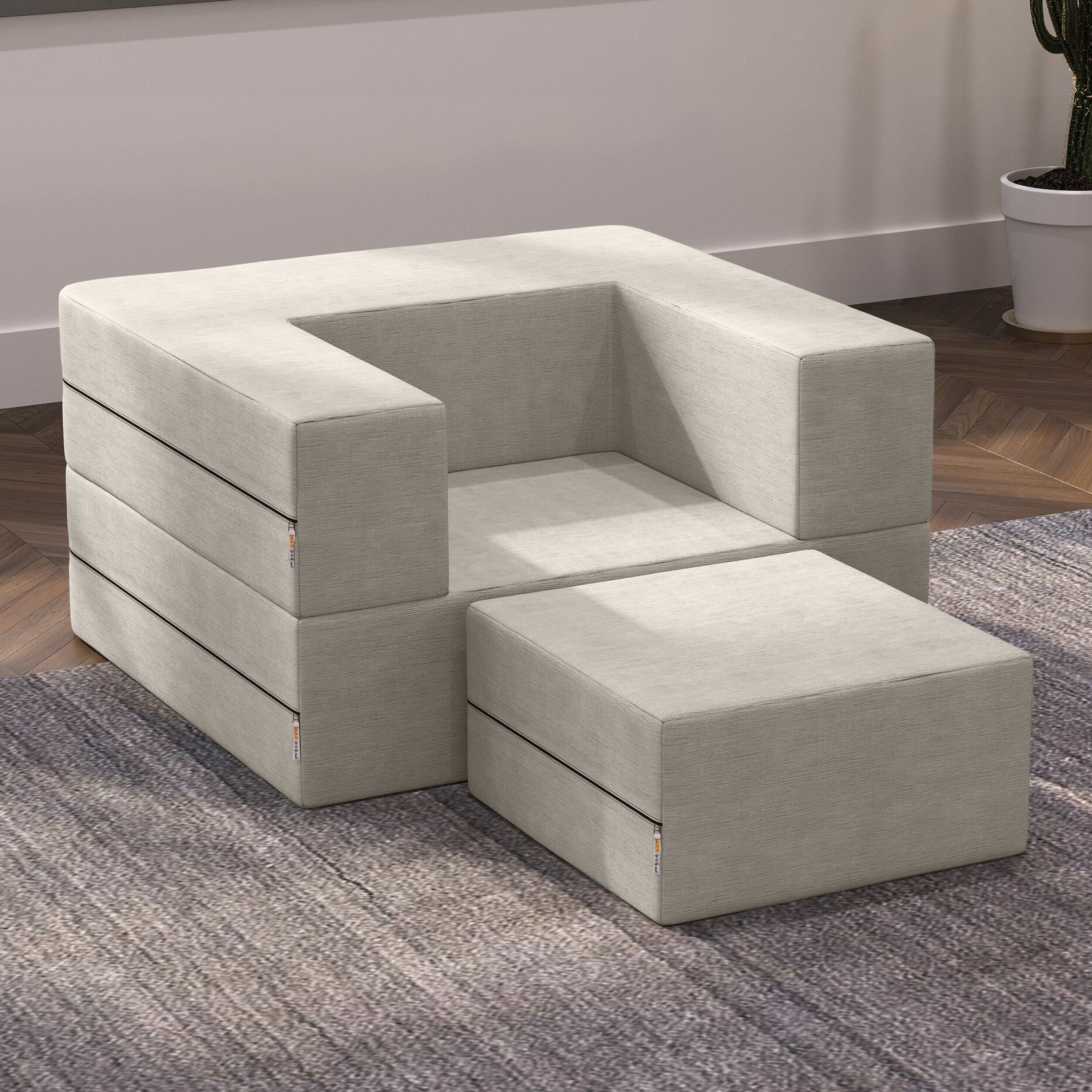 Jaxx Zipline Convertible Sleeper Futon Chair & Ottoman with Machine-Washable Cover, Dove Grey