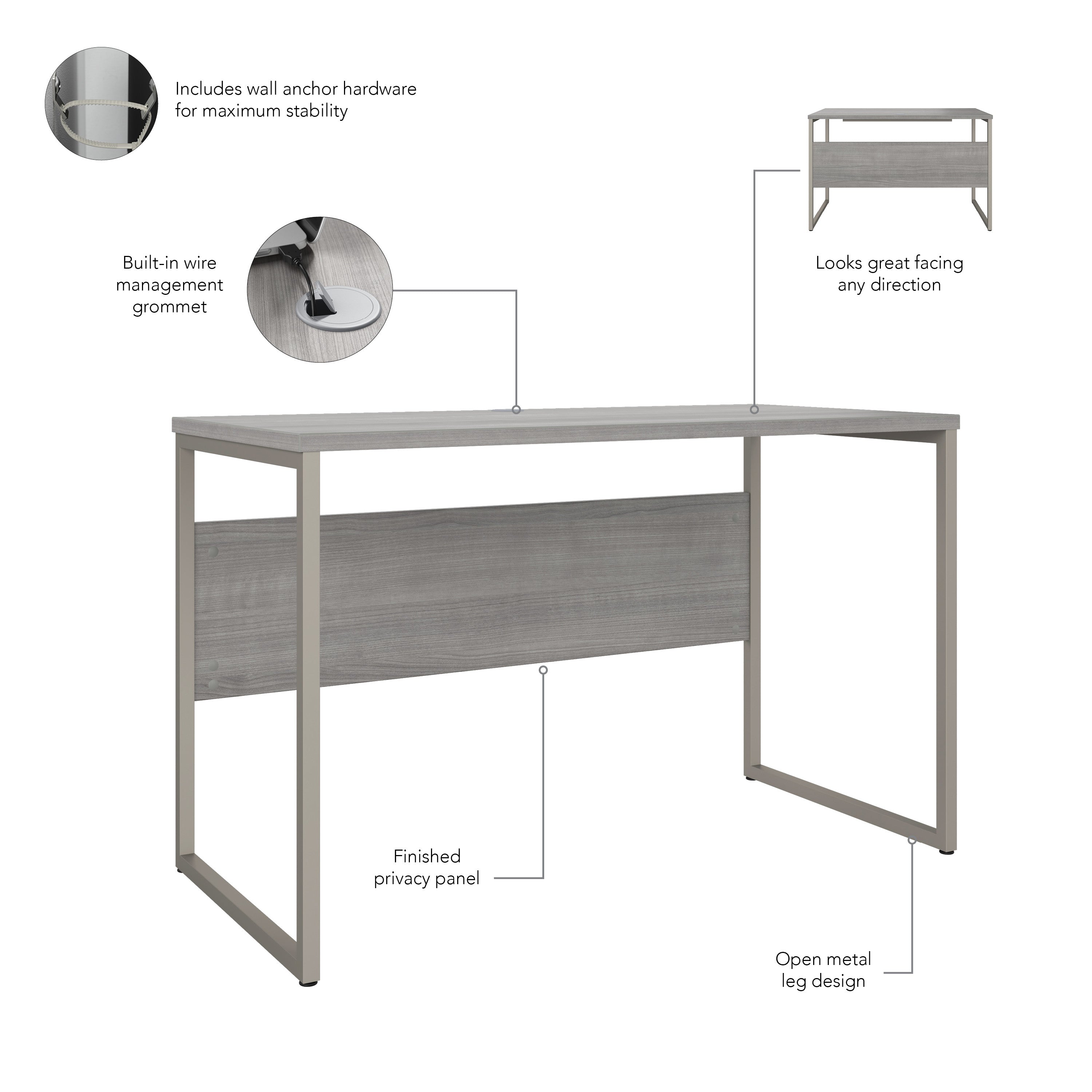 Bush Business Furniture Hybrid 48W x 24D Computer Table Desk with Metal Legs in Platinum Gray - 47.6" Width x 23.35" Depth x 29.91" Height
