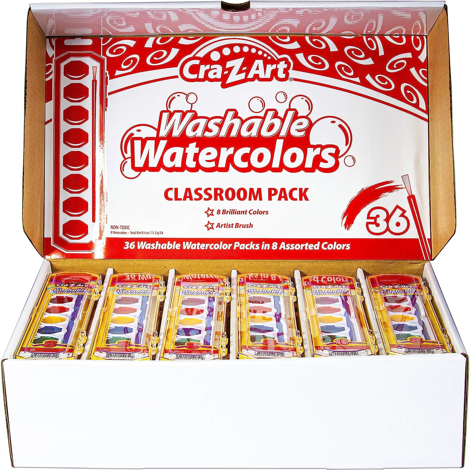 Washable Watercolors Classroom Pack, 8 Colors, 36 Count