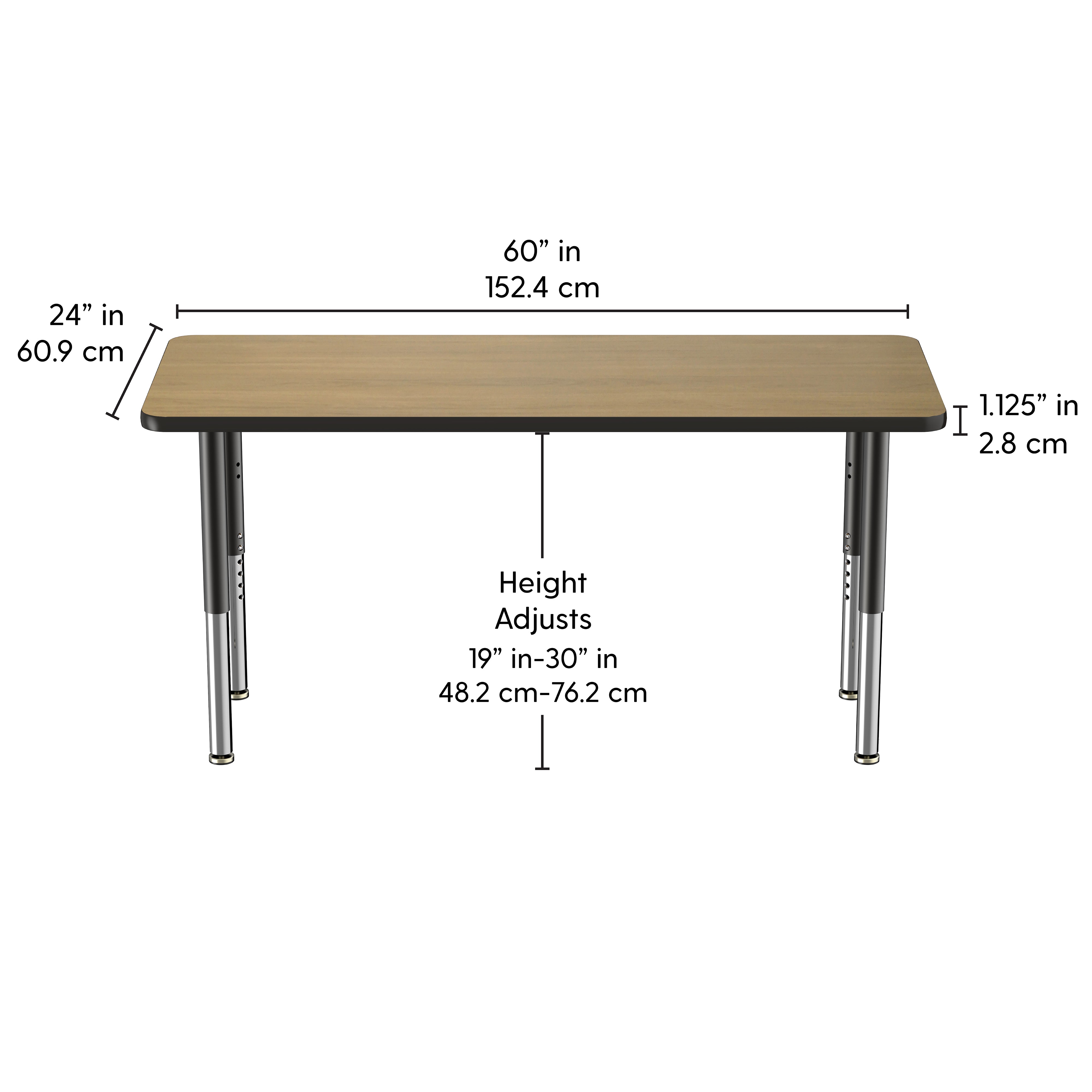 24" x 60" Rectangle T-Molding Activity Table with Adjustable Super Legs - Pasadena Oak/Black