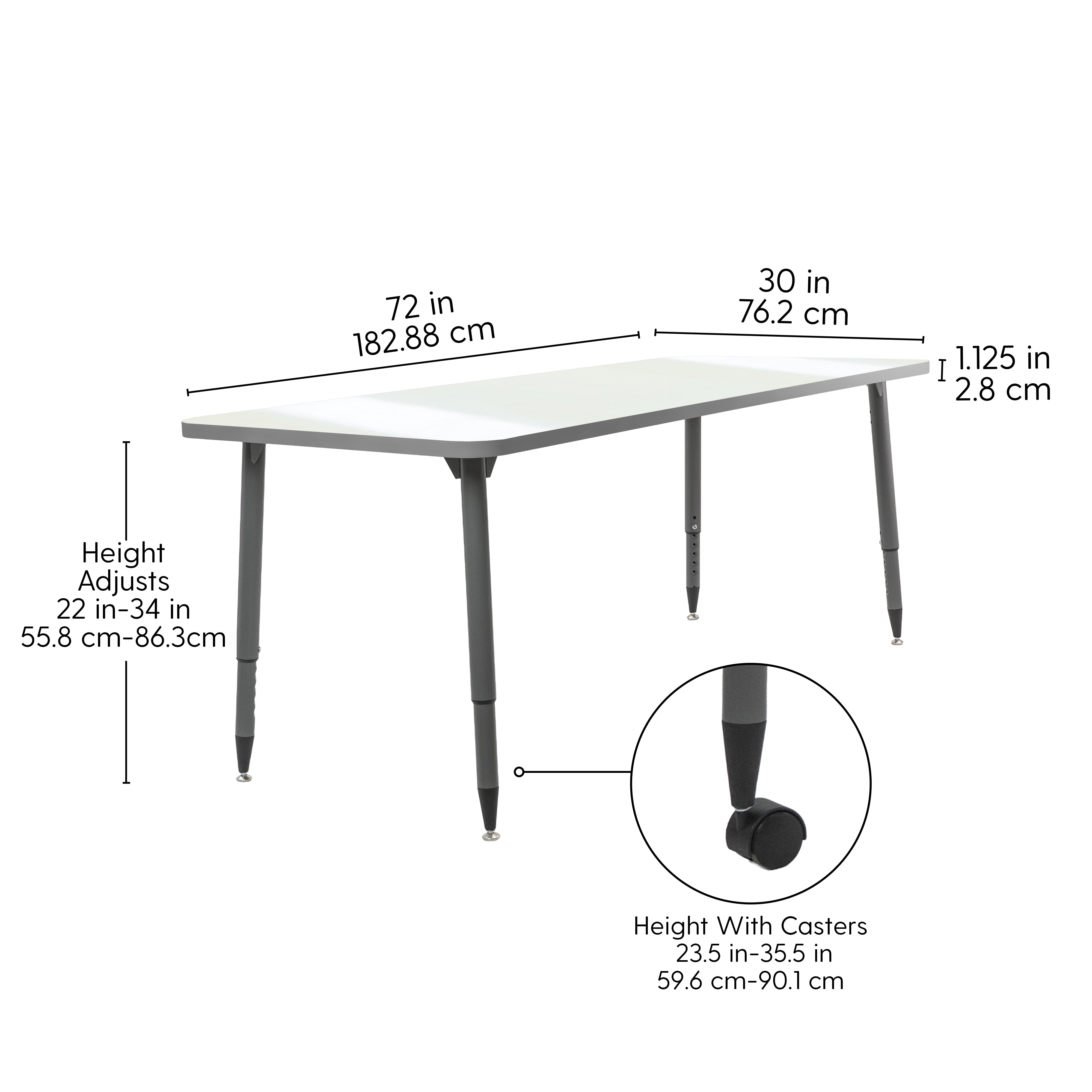 Adapte 30" x 72" Rectangle Dry-Erase Thermofused Activity Table with Adjustable Tapered Legs - Whiteboard/North Sea