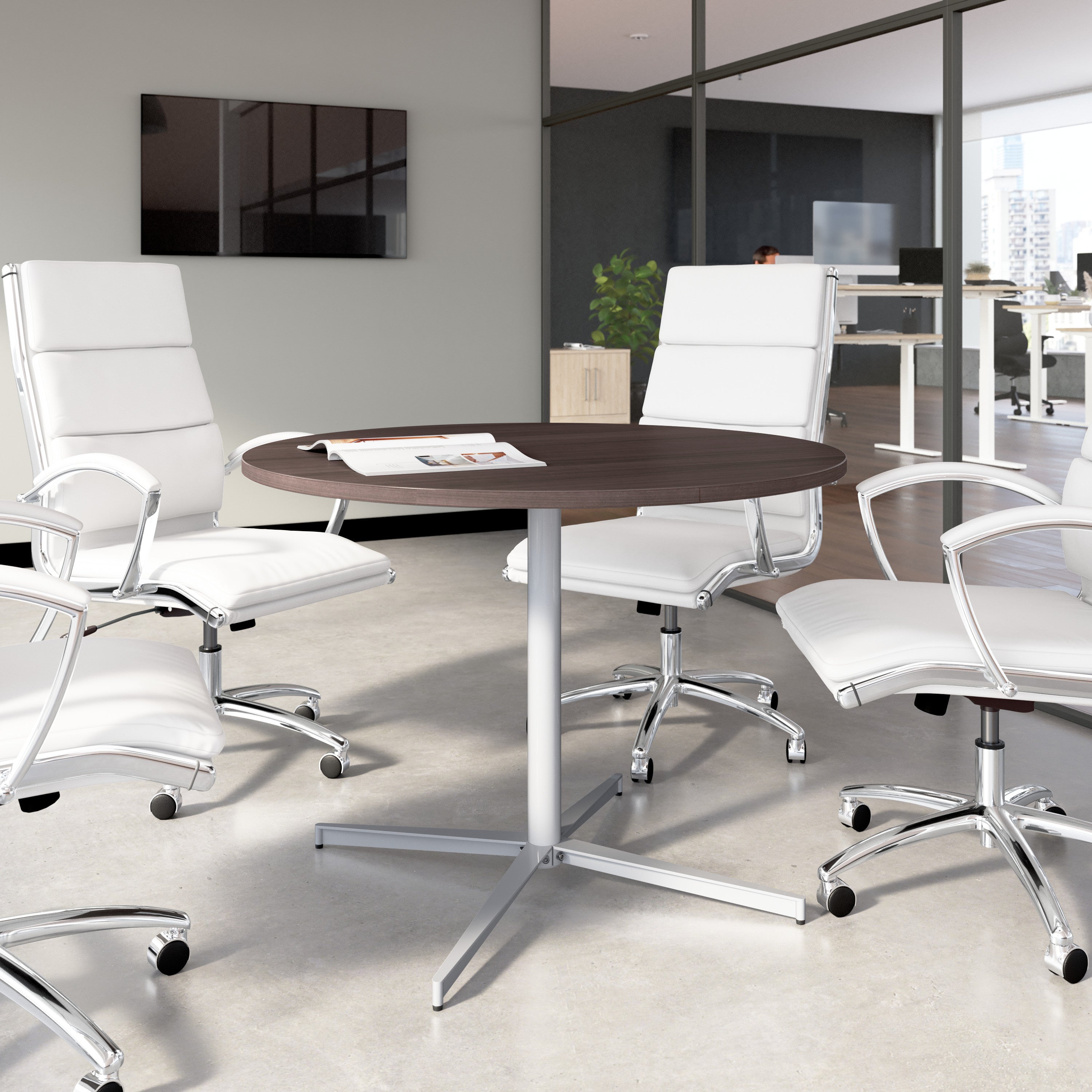 Bush Business Furniture 42-inch Round Conference Table with Metal Base in Storm Gray - 41.38" Width x 41.38" Depth x 30.33" Height