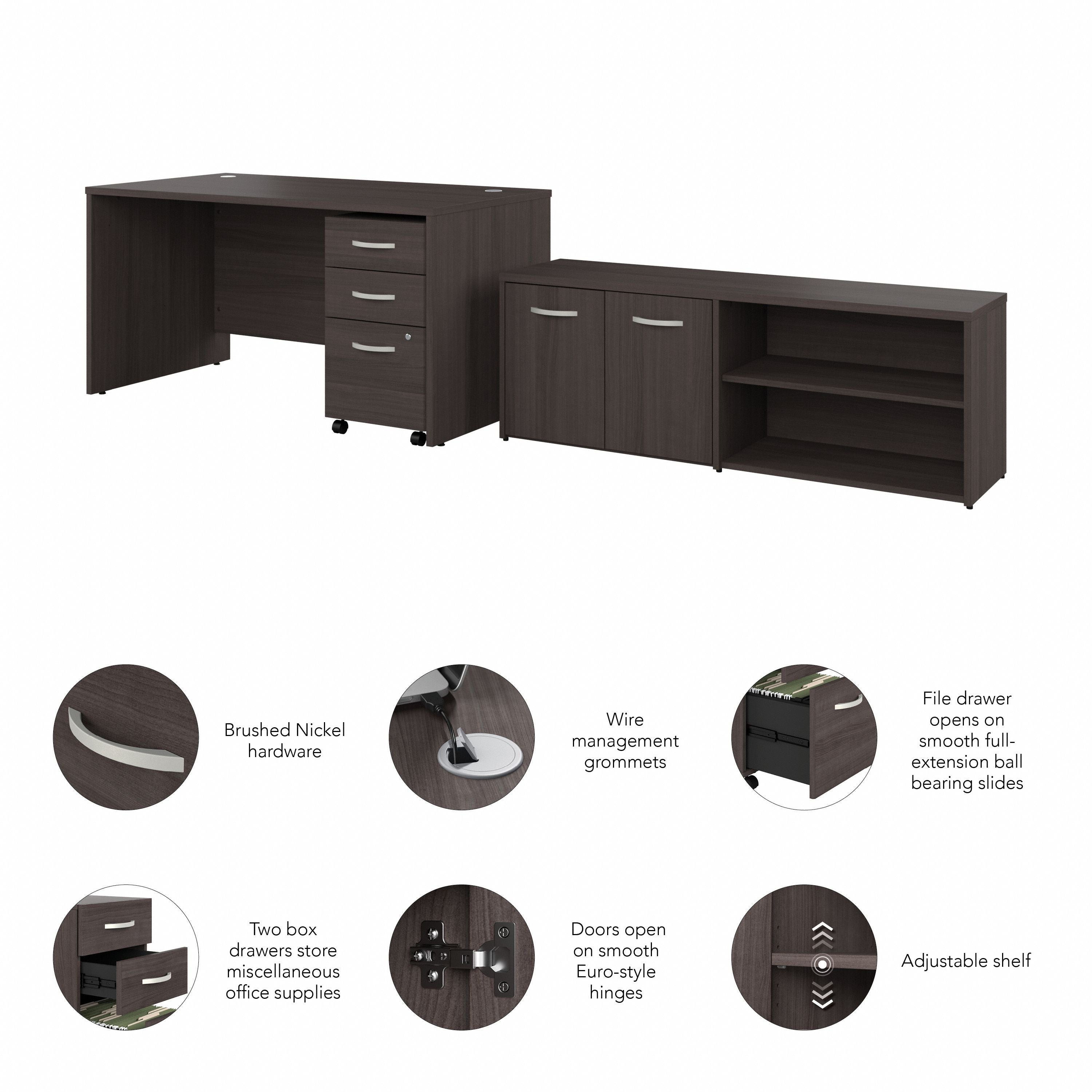 Bush Business Furniture Studio C 60W x 30D Office Desk with Storage Return and Mobile File Cabinet in Storm Gray - 59.45" Width x 29.37" Depth x 29.84" Height