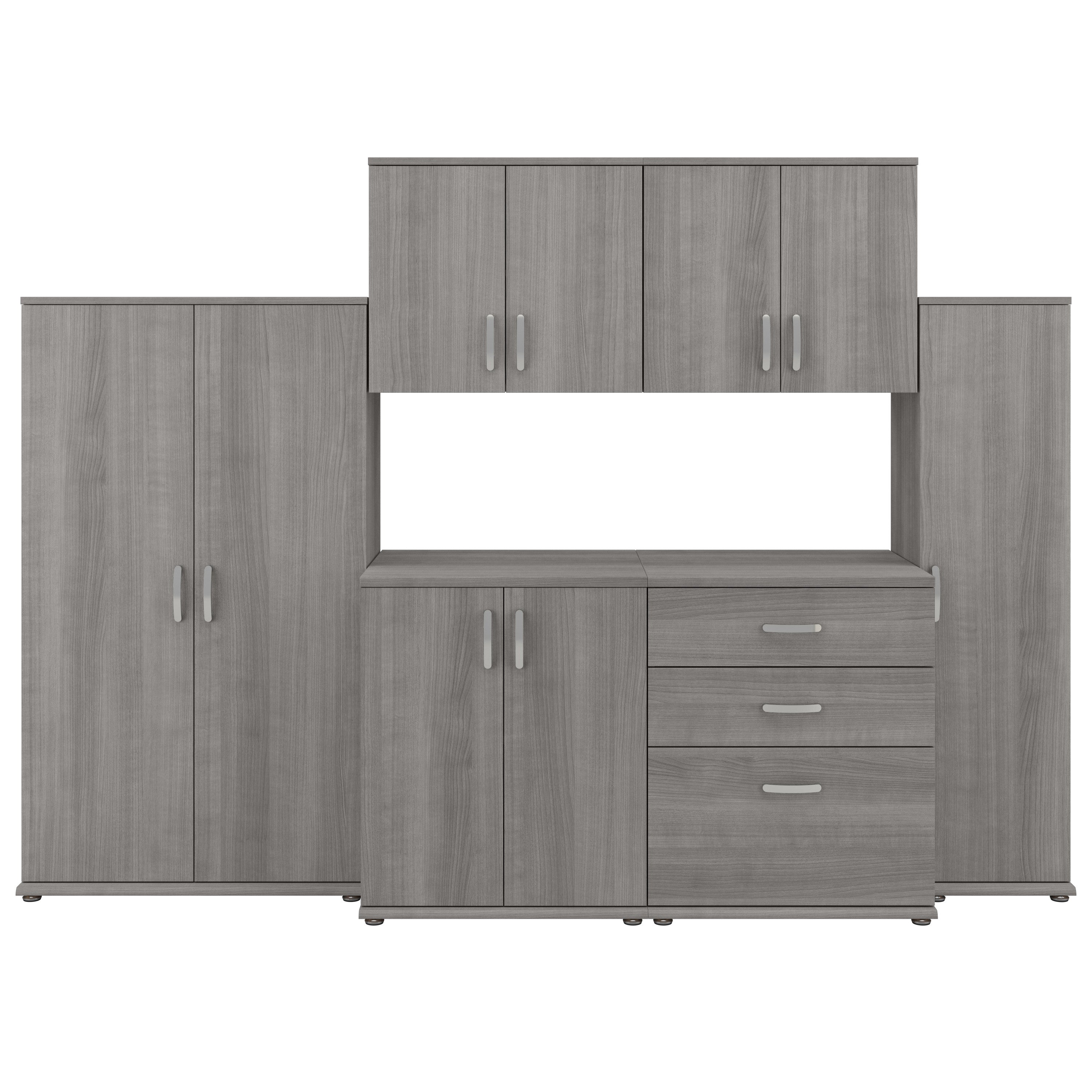 Bush Business Furniture Universal 108W 6 Piece Modular Storage Set with Floor and Wall Cabinets in Platinum Gray - 108.08" Width x 24.69" Depth x 61.81" Height
