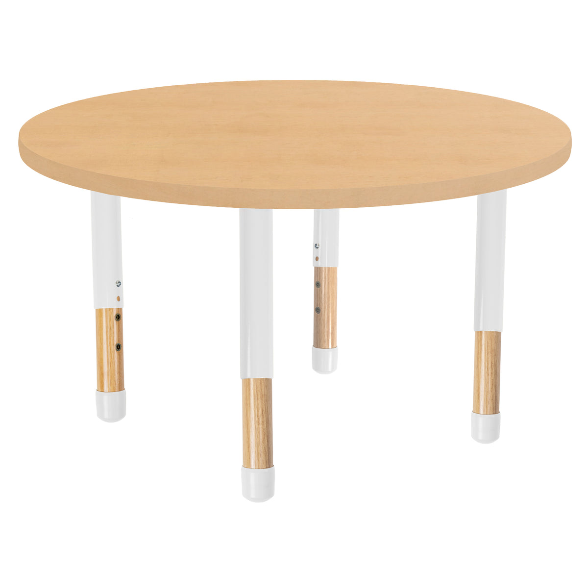 36" x 36" Round Thermofused Activity Table with Adjustable Chunky Wood Legs - Maple Grain/White/Natural