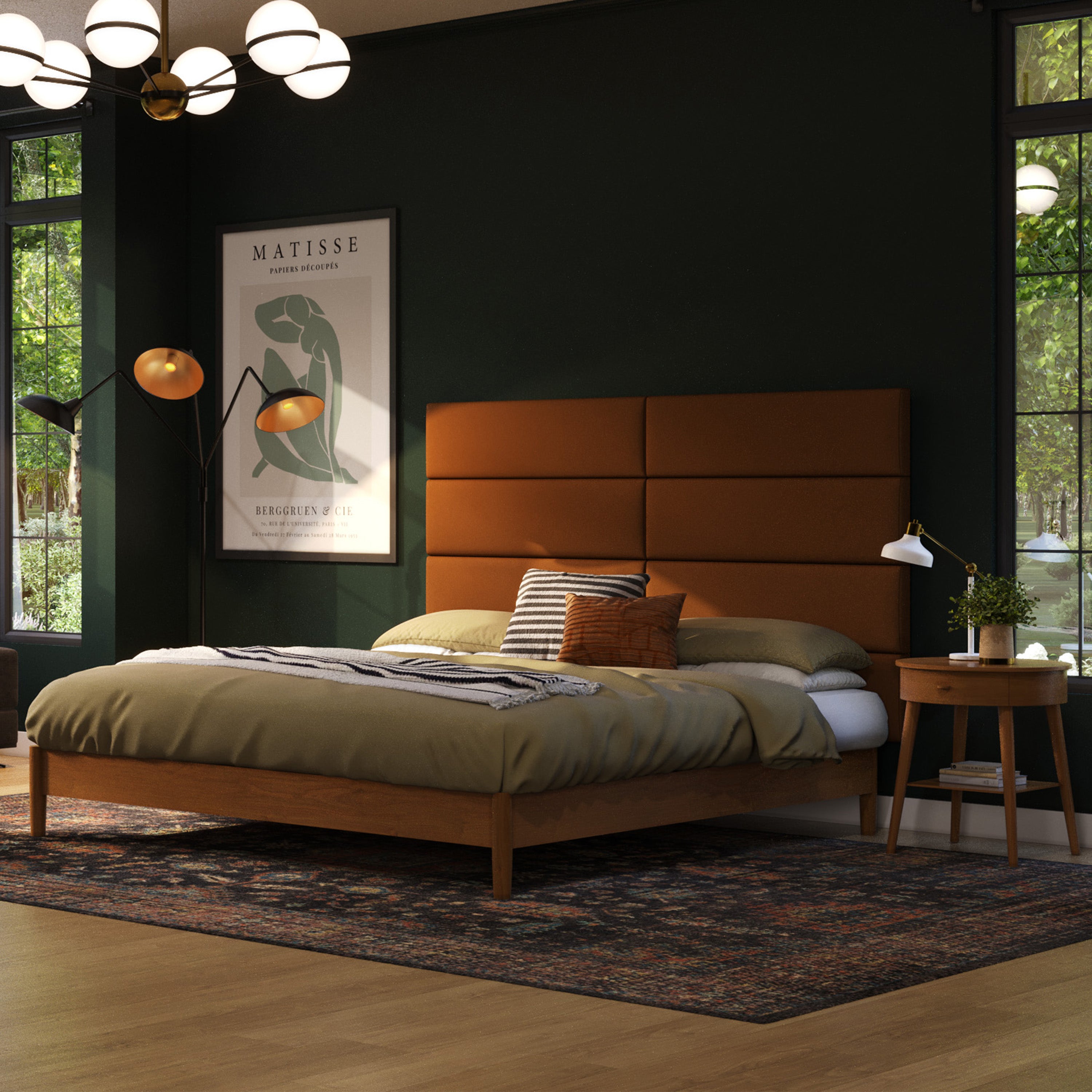 Jaxx Panelist Modern Padded Headboard – Set of 4 Wall Mounted Panels (Each 11.25" x 38") - King, Vegan Leather, Tiger Eye Brown