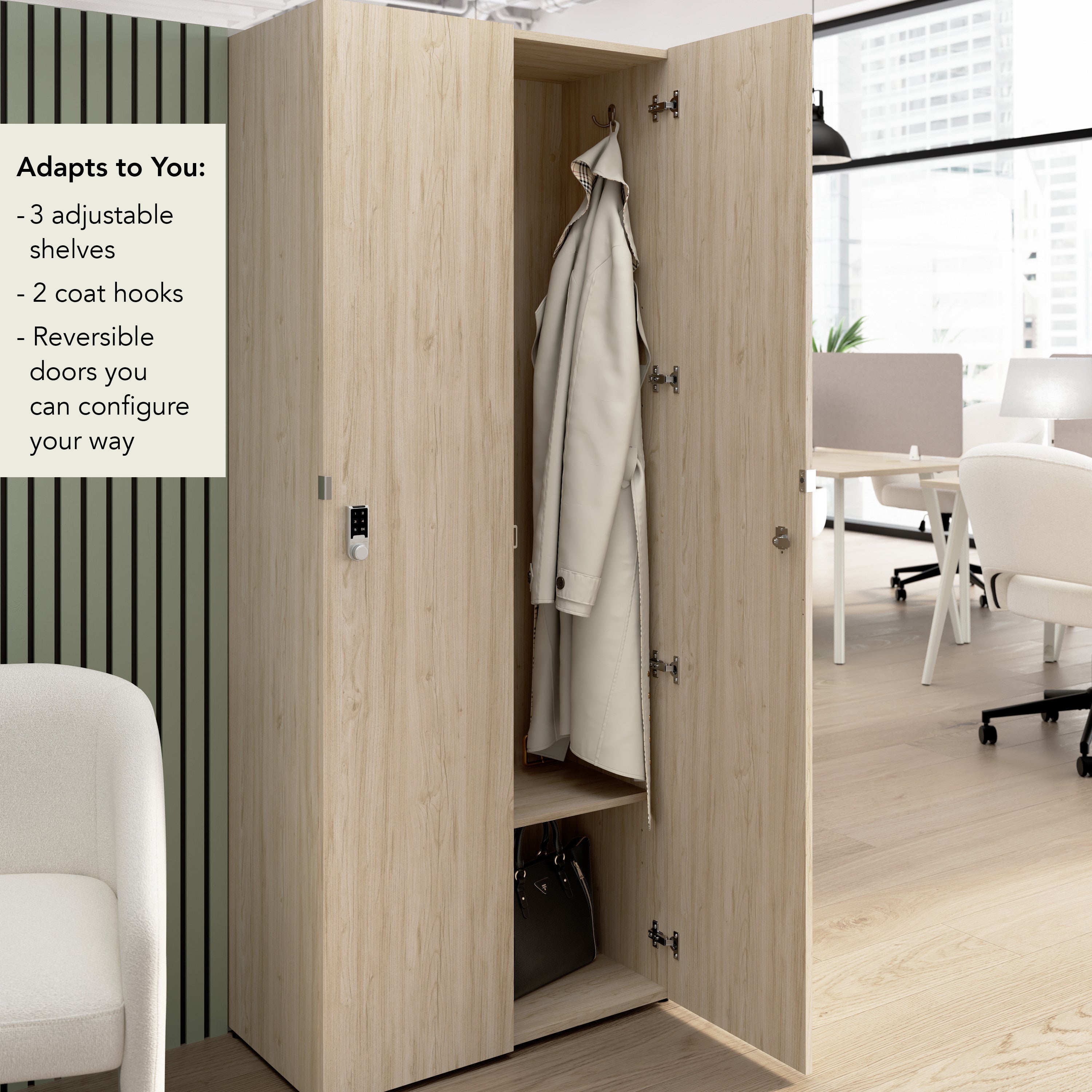 Bush Business Furniture Assure Single Tier 2 Door Storage Locker with Keypad Locks in Natural Elm - 29.76" Width x 15.35" Depth x 72.15" Height