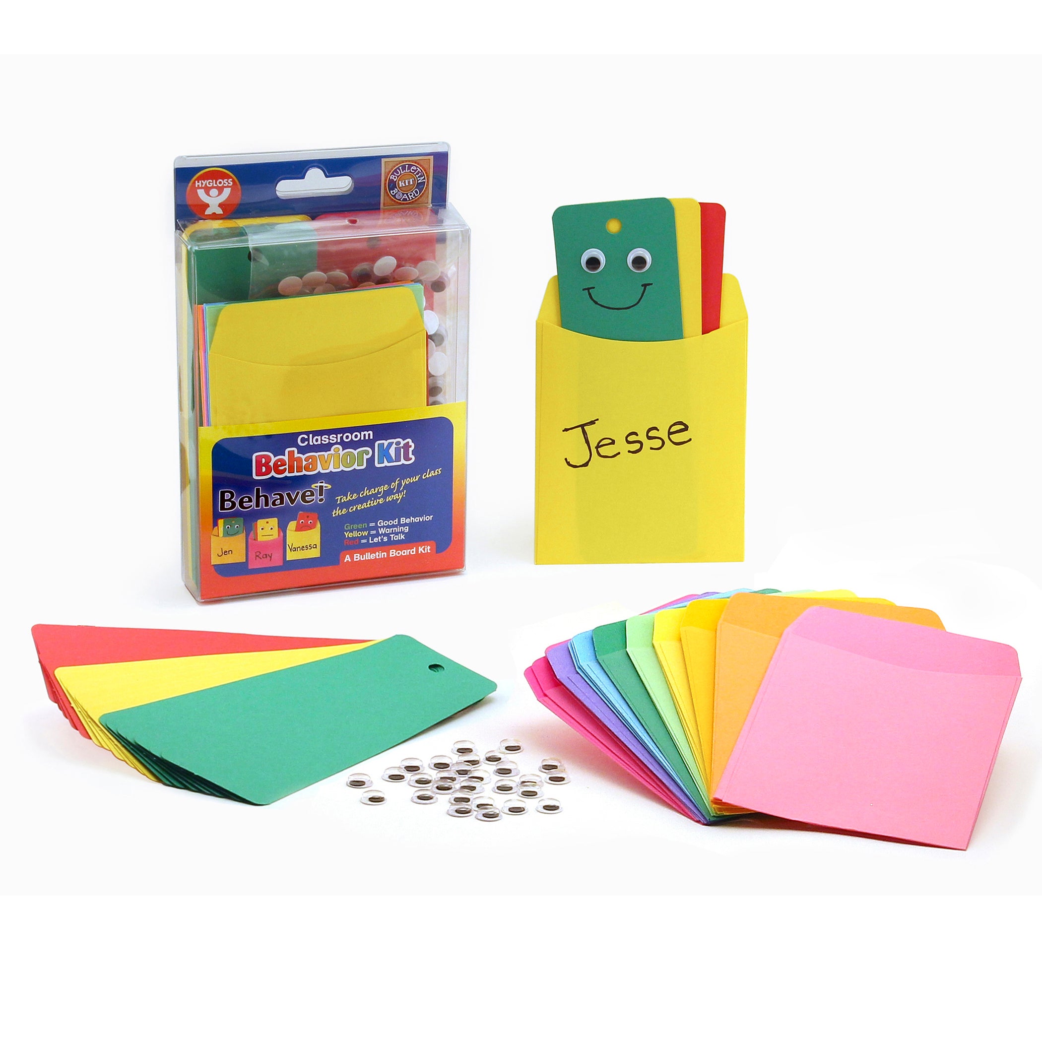 Behavior Bulletin Board Kit: 25 ea. Red, Green & Yellow Cards, 25 Pockets & wiggle eyes