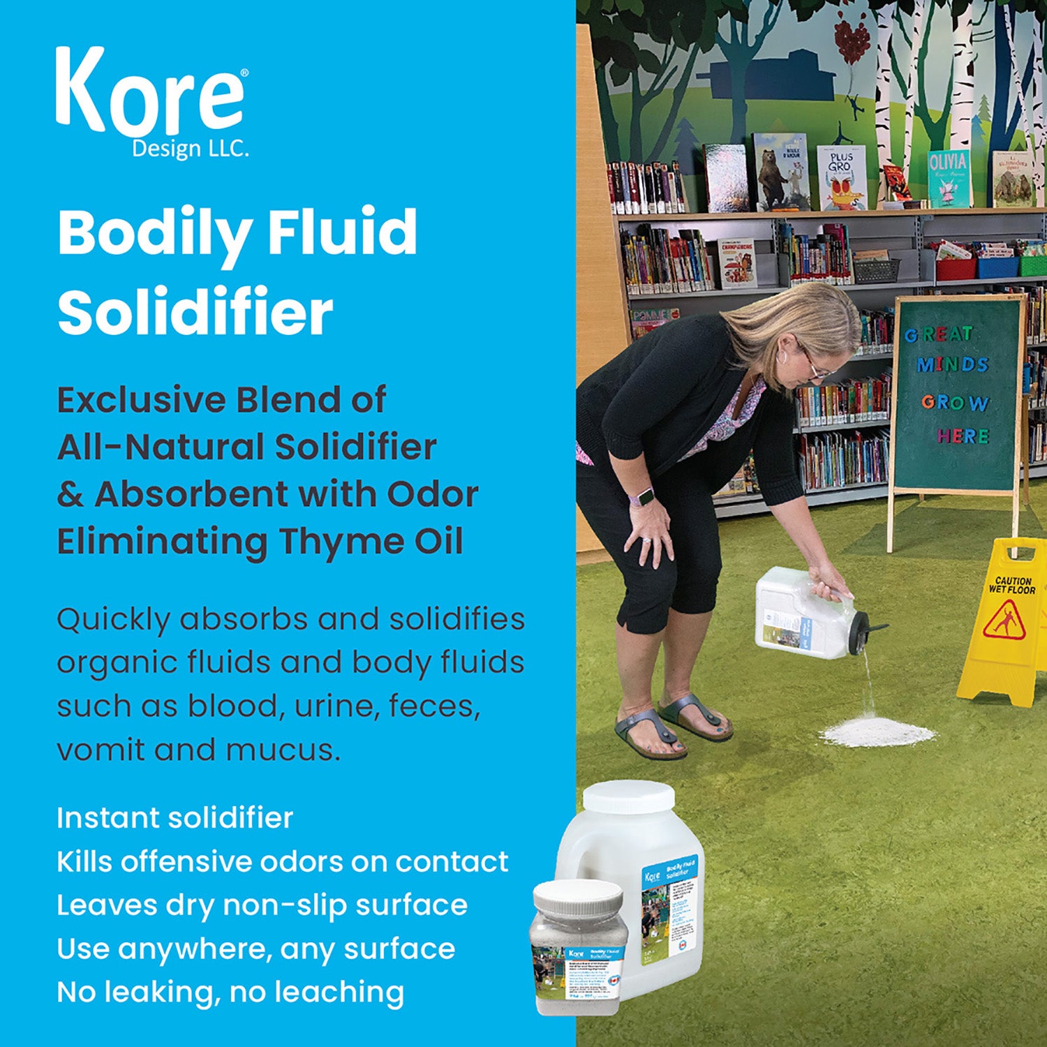 Body Fluid Solidifier, Light Weight Absorbent, 1L Jug, White