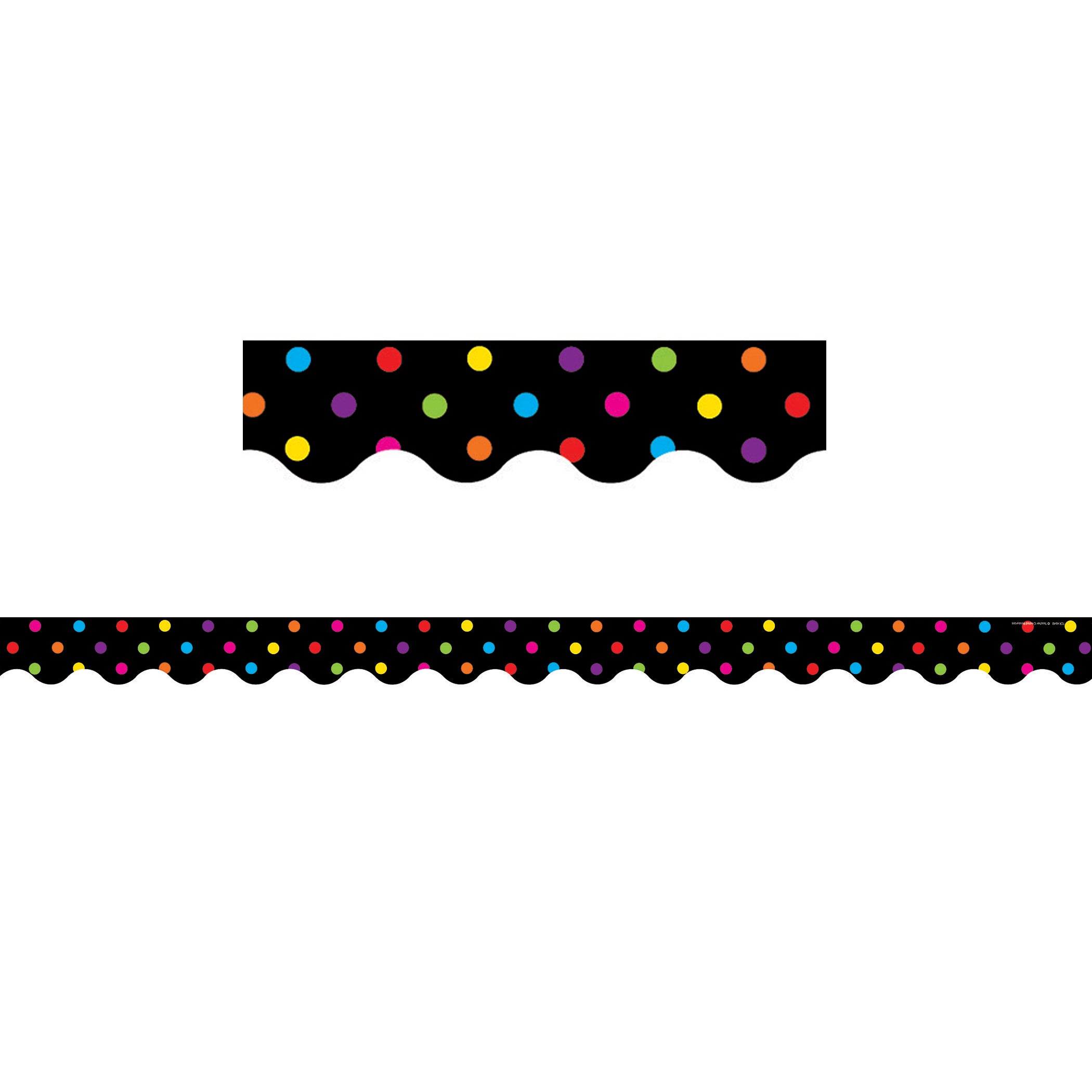 Multicolor Dots on Black Scalloped Border Trim