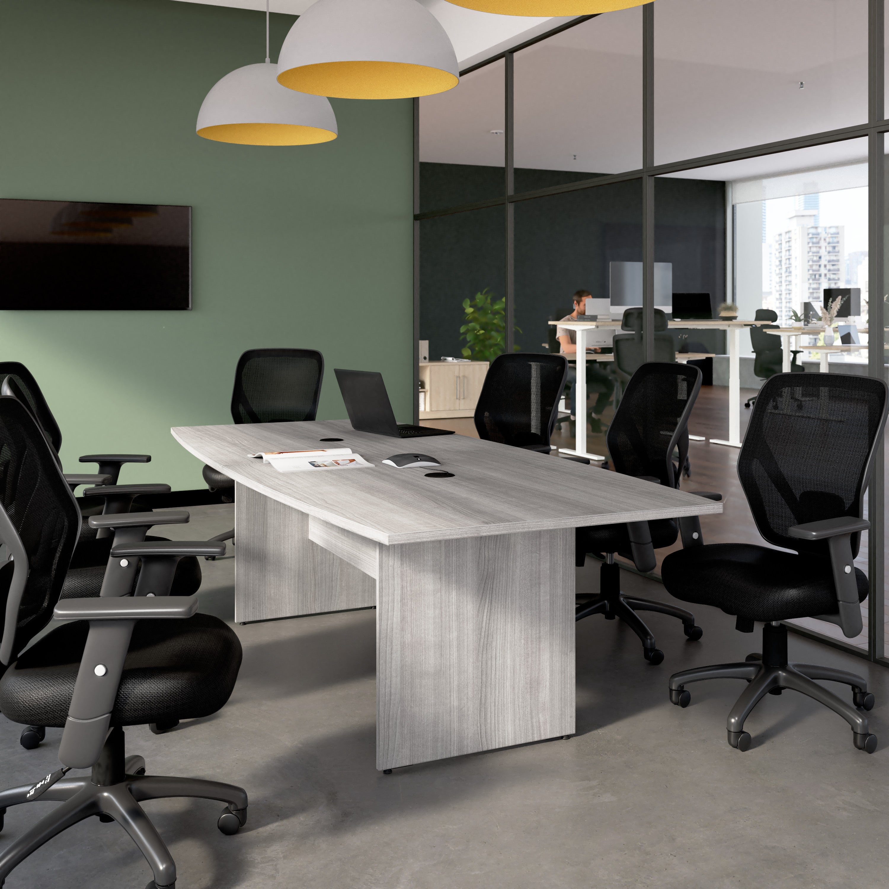 Bush Business Furniture 96-inch Office Conference Table with Wood Base in Platinum Gray - 95.2" Width x 42.01" Depth x 28.65" Height