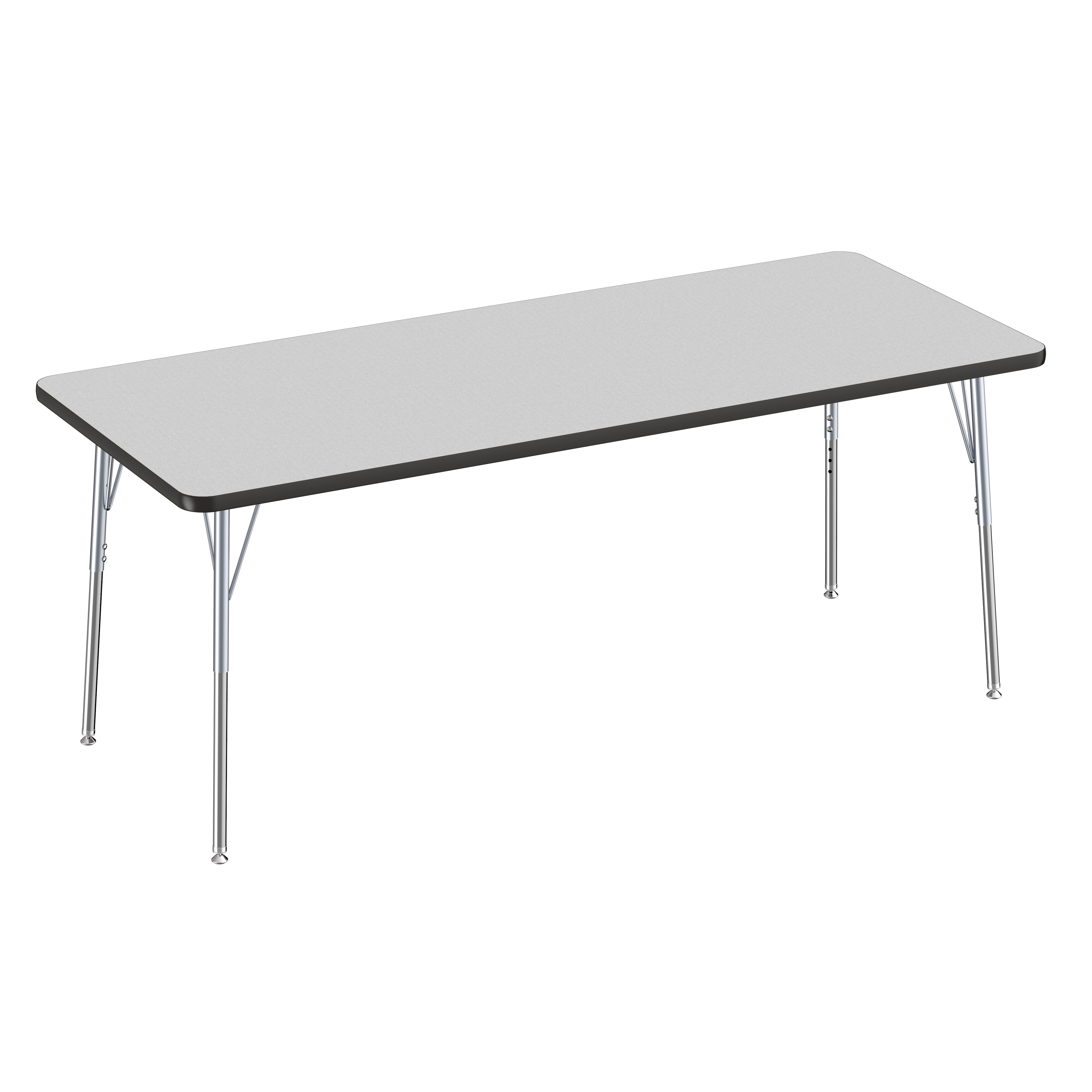 30" x 72" Rectangle T-Molding Activity Table with Adjustable Standard Swivel Glide Legs - Gray/Black/Silver