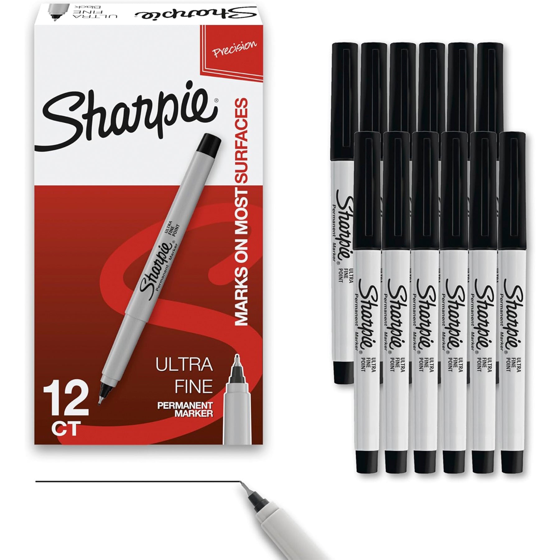 Ultra Fine Point Permanent Marker, Black, Box of 12