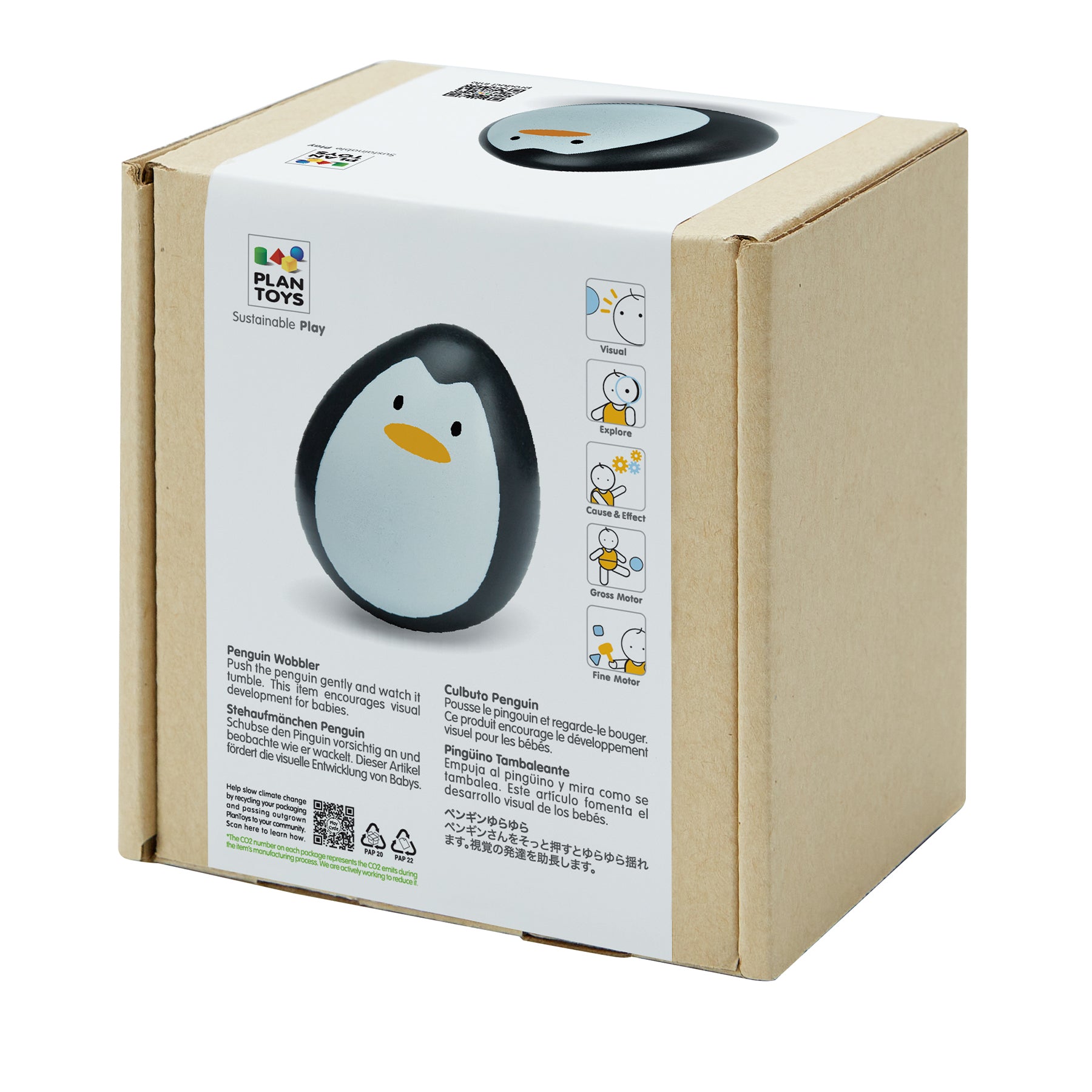 Penguin Wobbler Wooden Bounce Back Toy