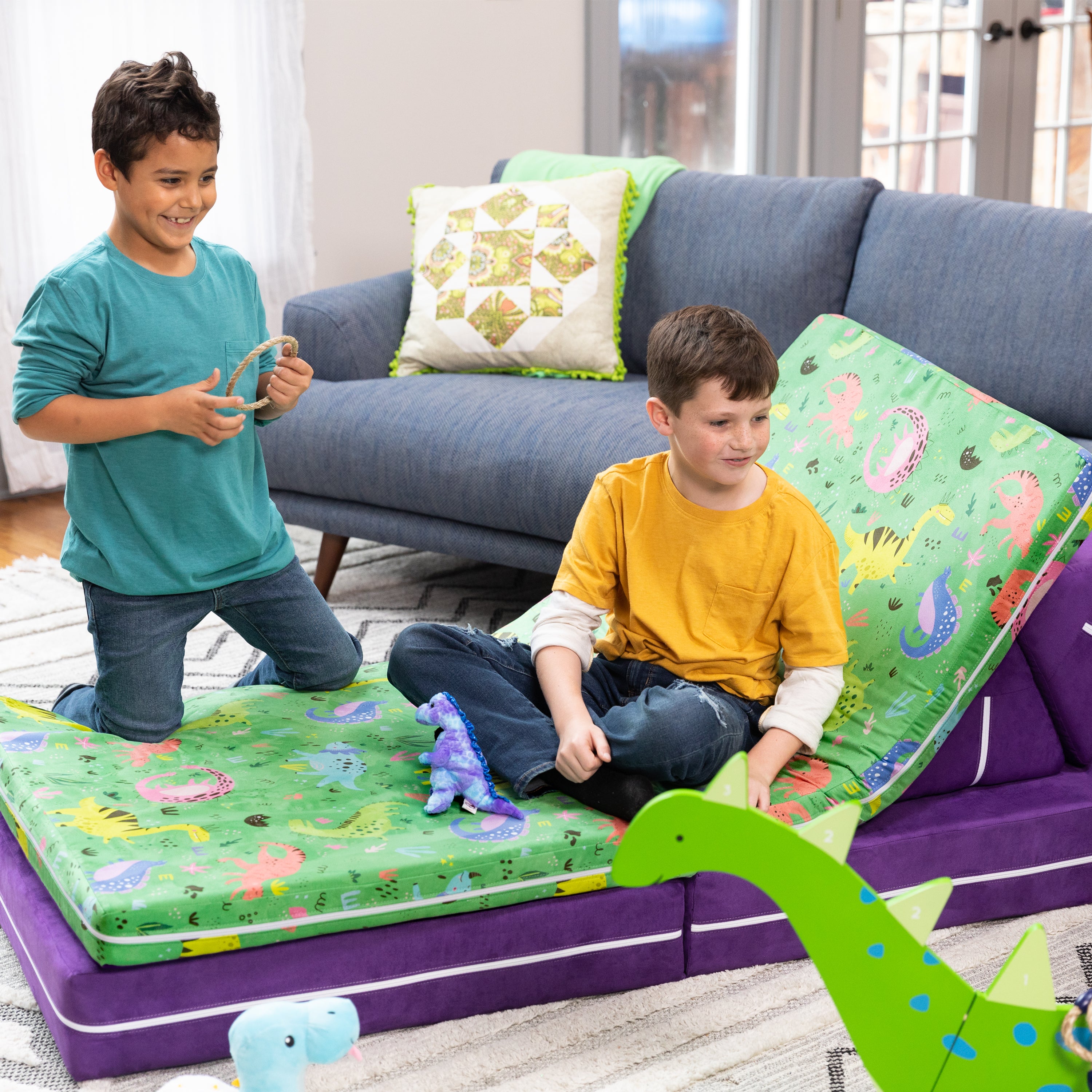 Jaxx Playscape - Imaginative Modular Furniture Playset/Sofa - Fun Kids Patterns (Dinos / Grape)