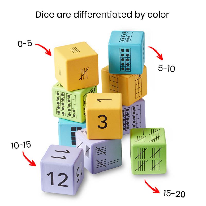 Dice, Multi Rep, Foam 4 Clrs, S/16