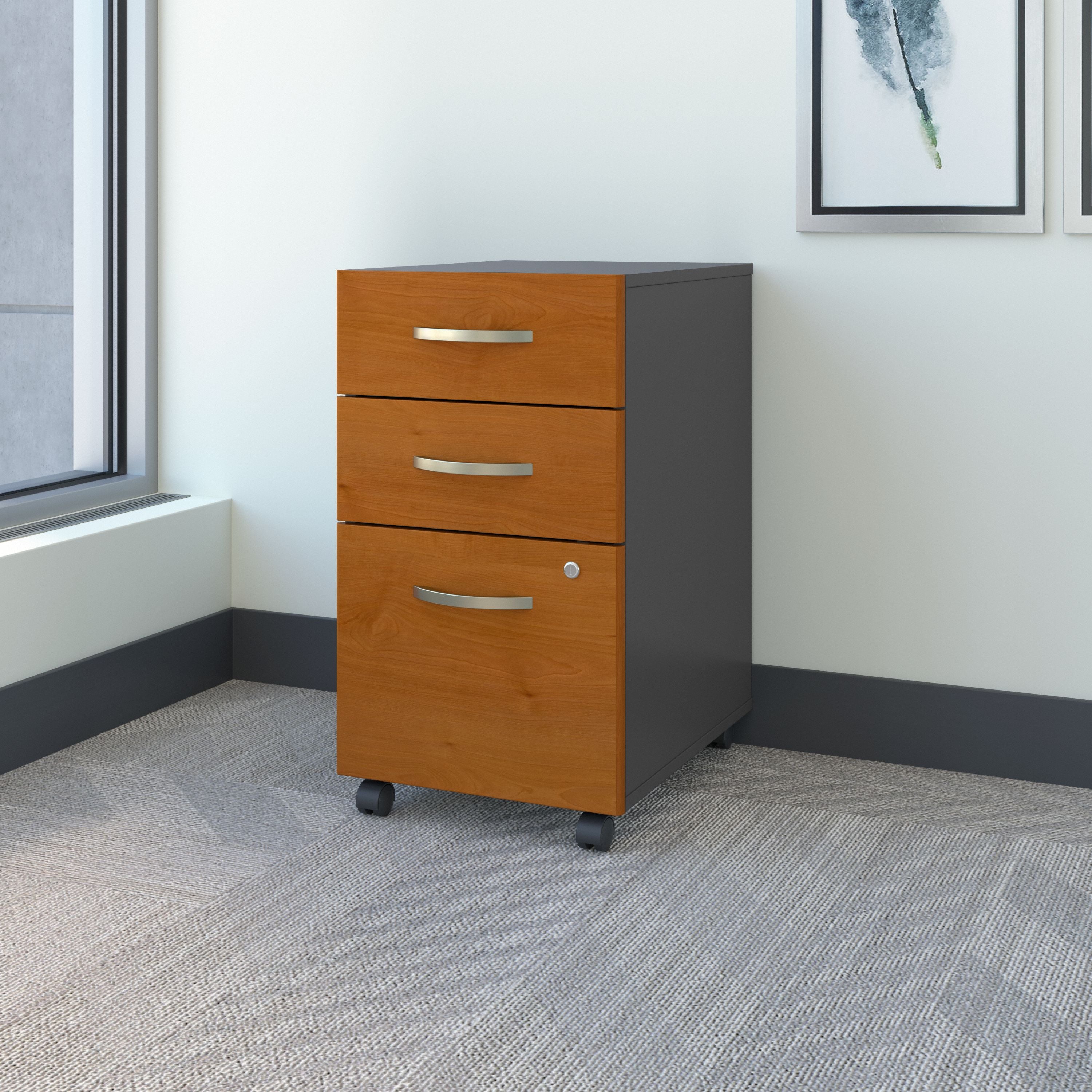 Bush Business Furniture Series C 3 Drawer Mobile File Cabinet in Natural Cherry - Assembled - 15.71" Width x 20.16" Depth x 27.87" Height