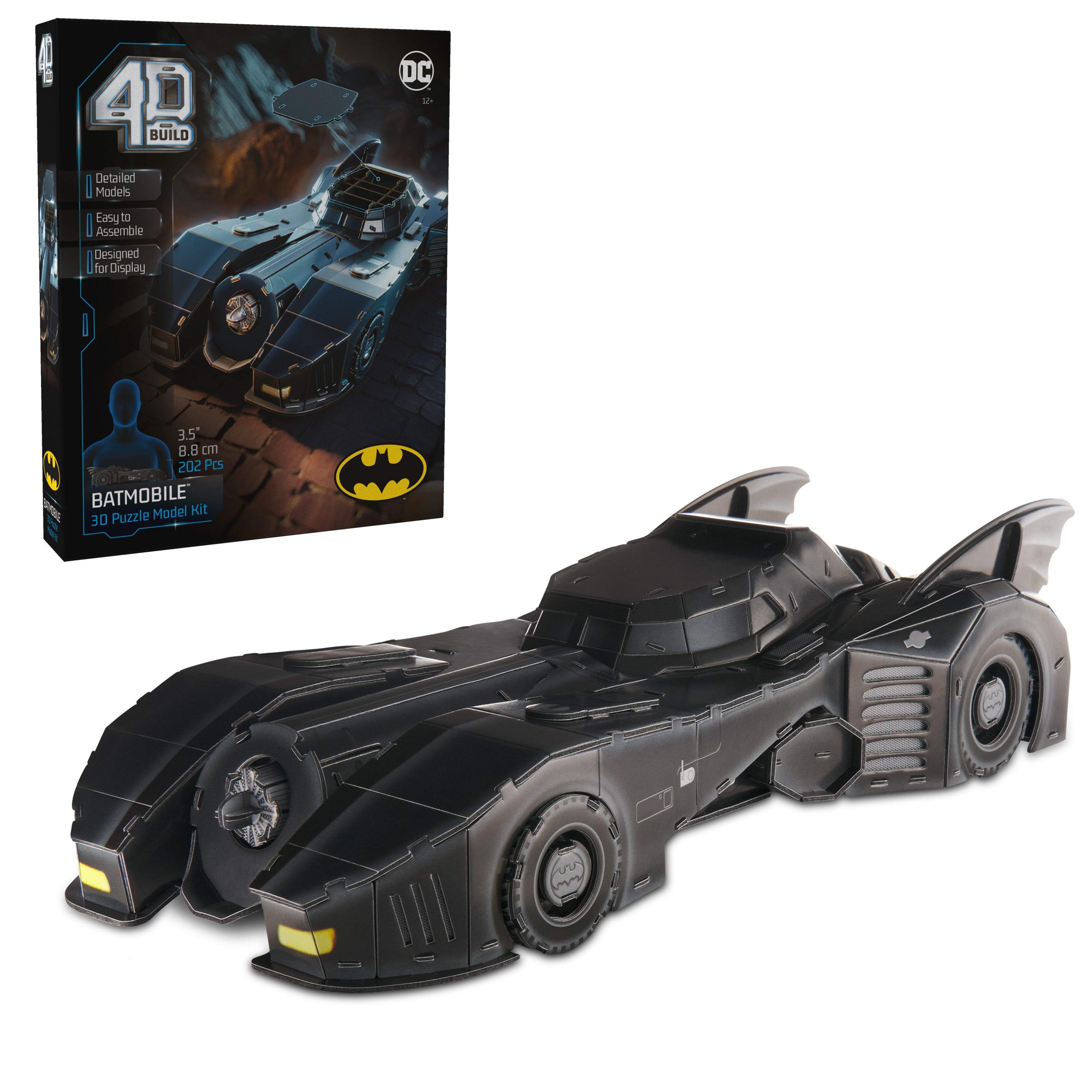 4D Build, DC Batman Retro Batmobile 3D Model Kit with Stand, Batman Collectibles & Desk Décor, Adult Puzzle, Building Toys, 3D Puzzles for Adults & Teens, 202 Pieces, for Ages 12 & Up