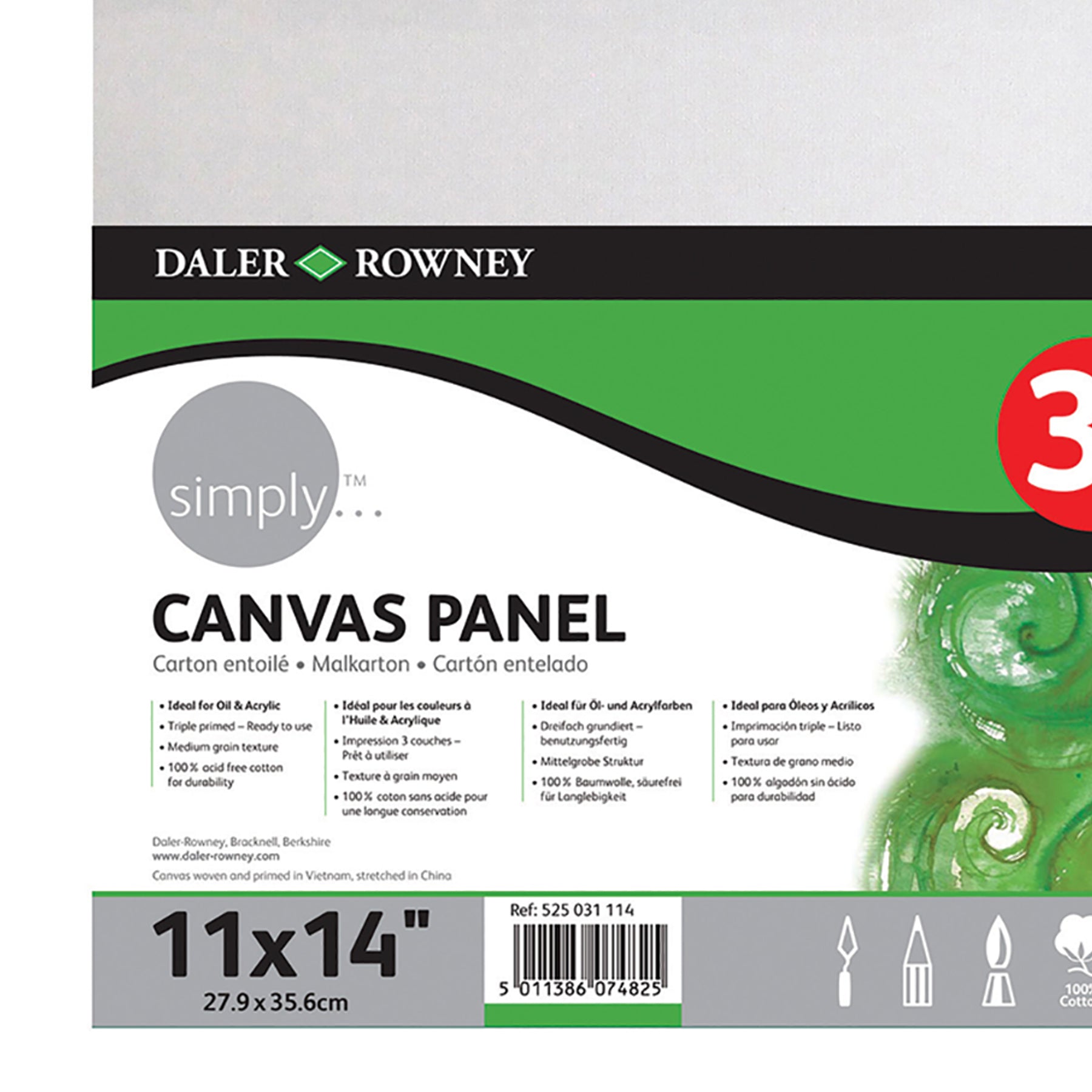 Simply White Canvas Panels Set, 11" x 14", 3-Pack